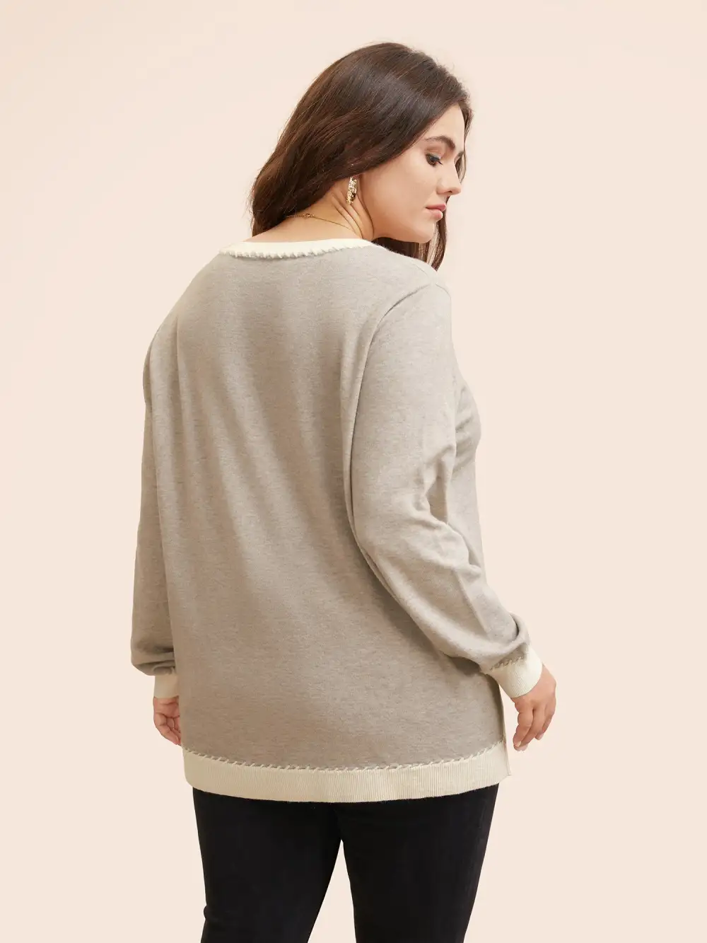 Supersoft Essentials V Neck Contrast Crochet Pullover