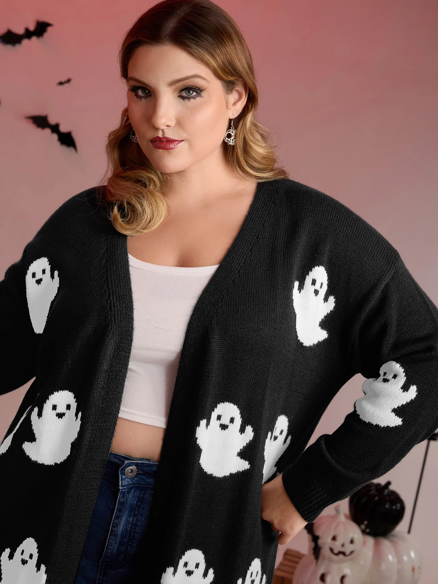 Happy Ghost Jacquard Knit Cardigan