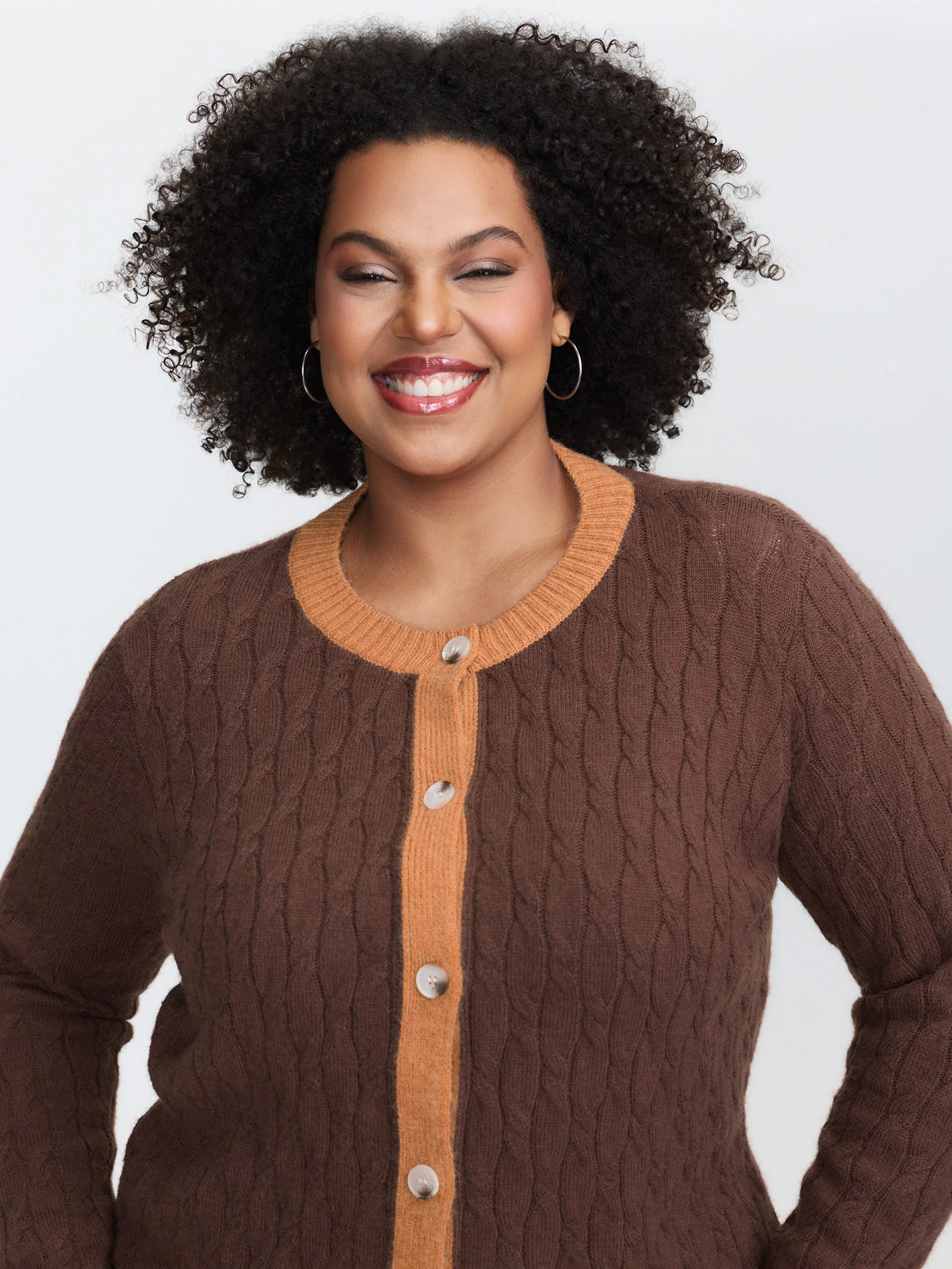 Braided Color Contrast Button Knit Cardigan