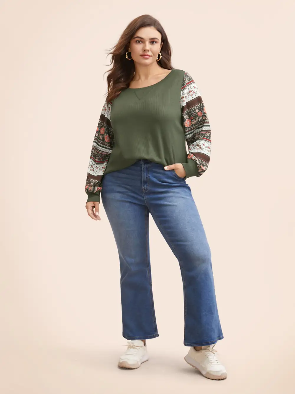 Boho Print Patchwork Crew Neck Sweatshirt