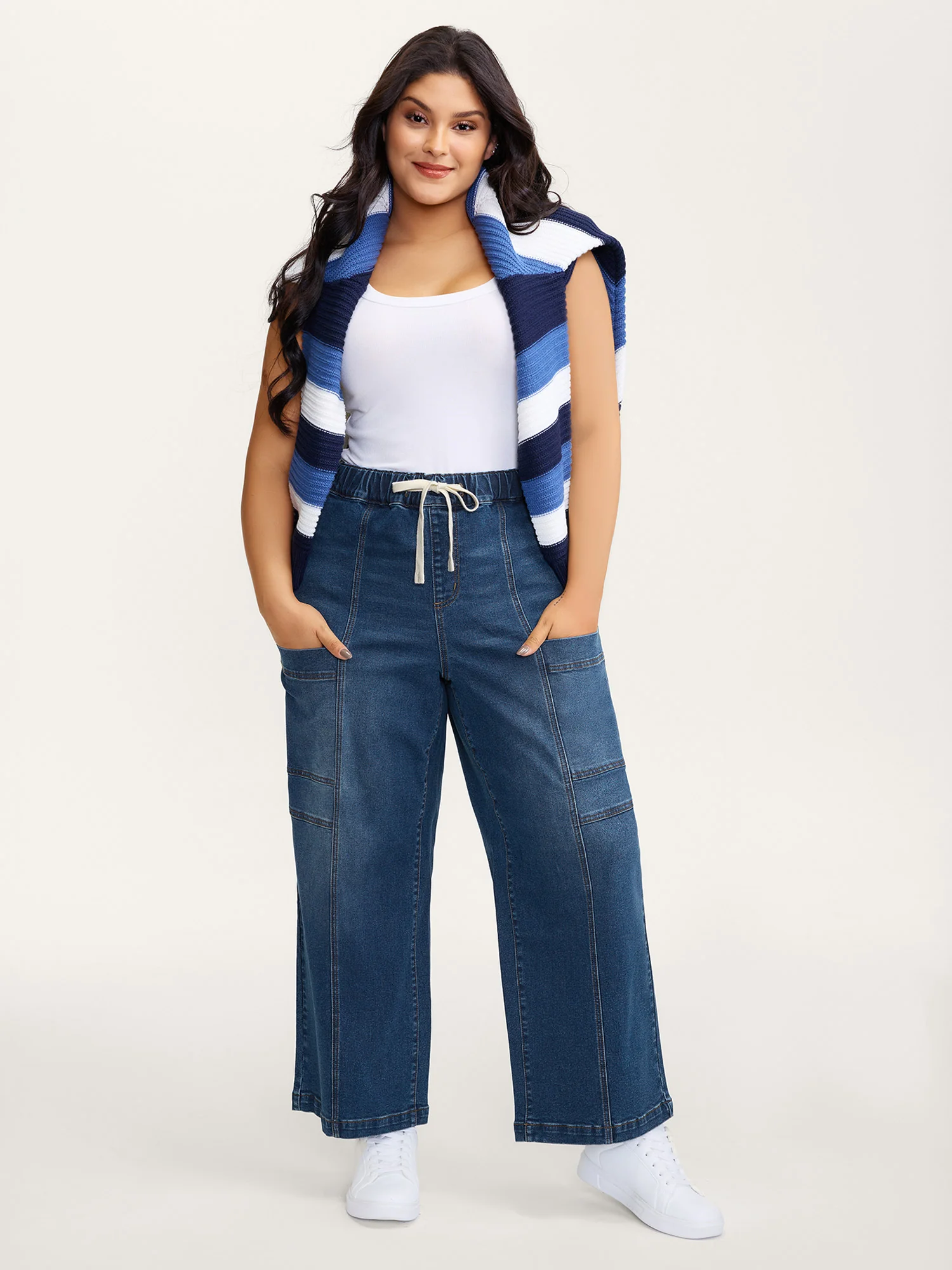 Stretchy Waist Drawstring Straight-Leg Jeans