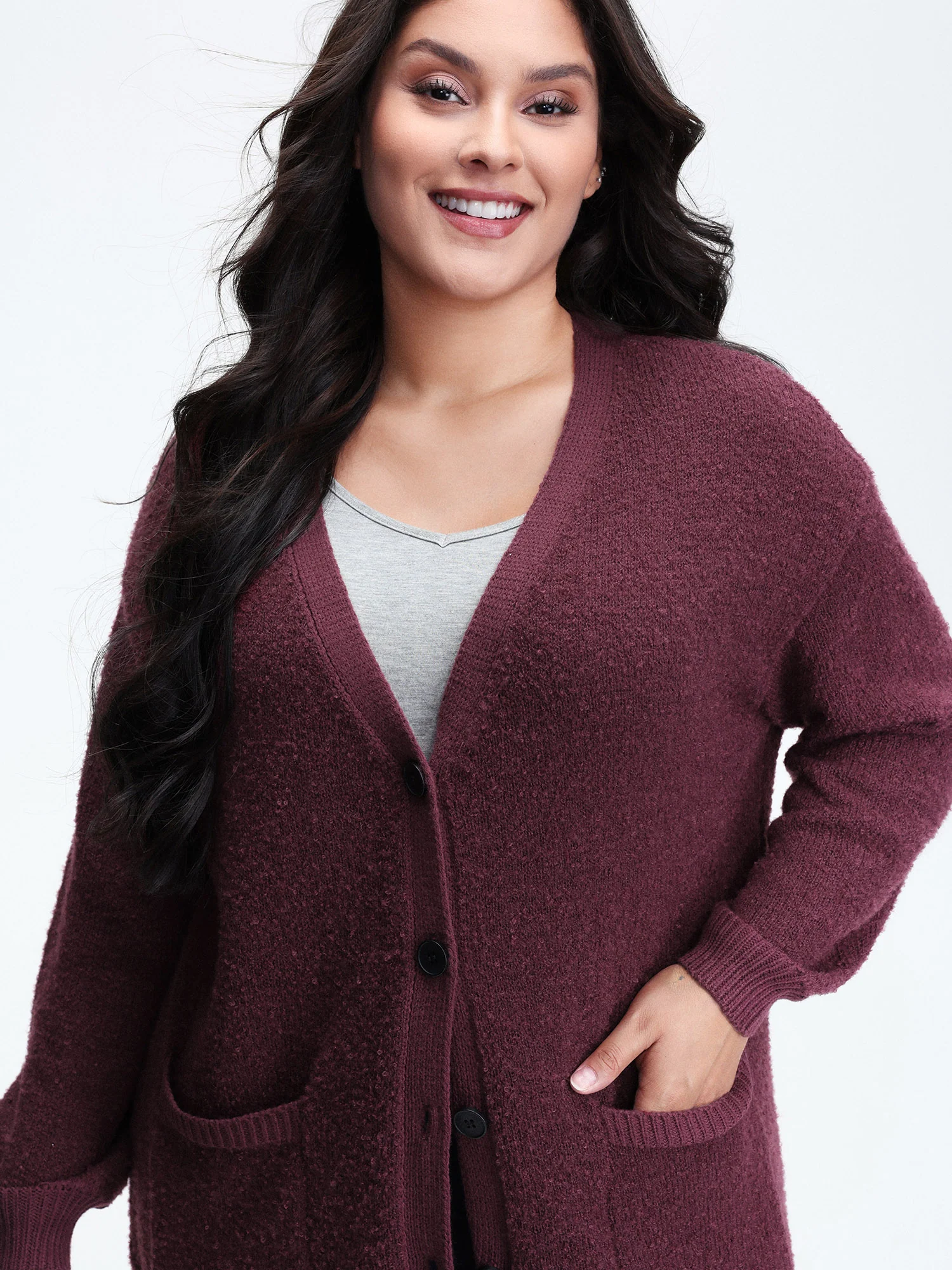 Textured Button Pockets Knit Cardigan