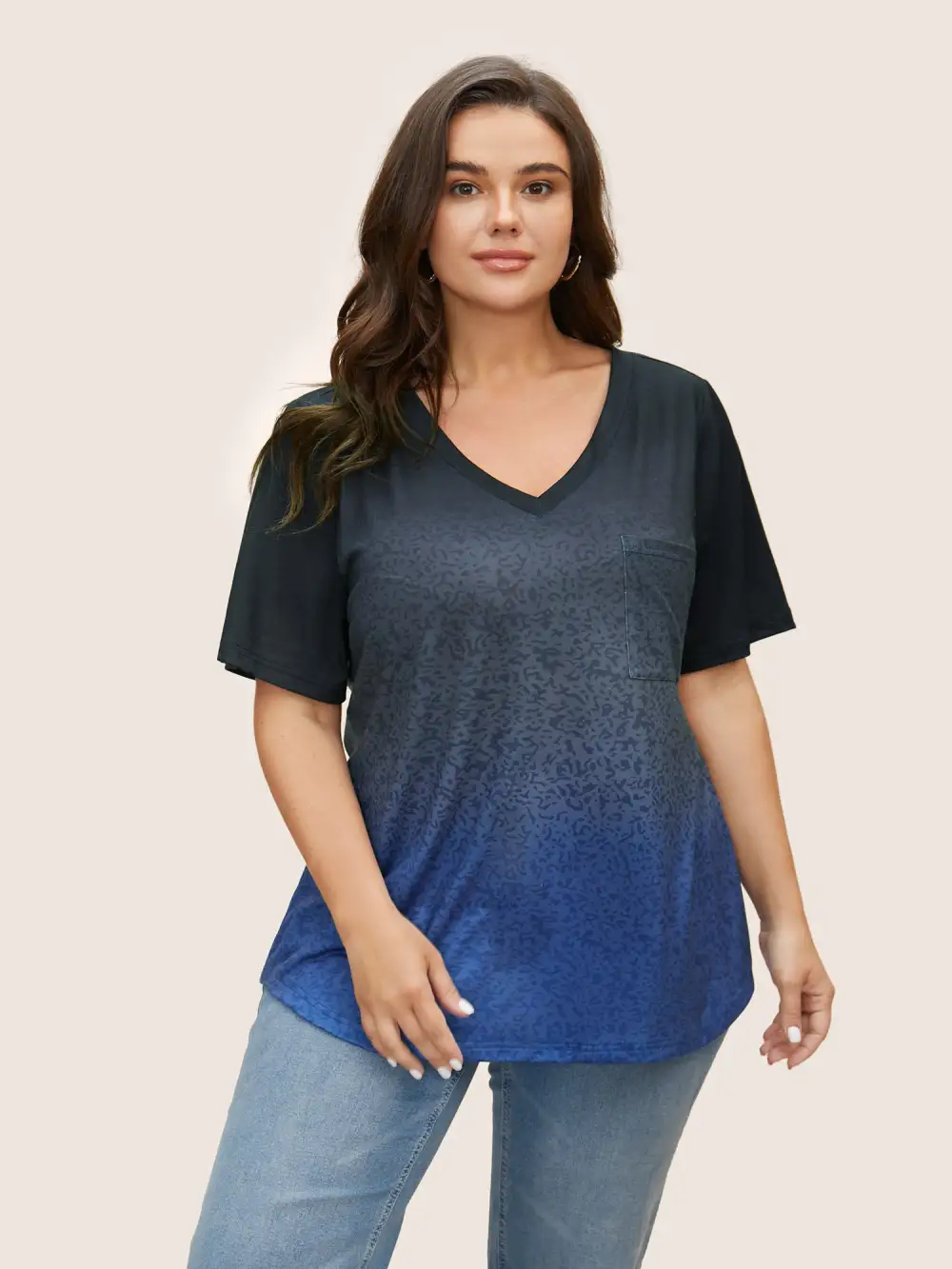 Ombre Contrast Patched Pocket T-Shirt