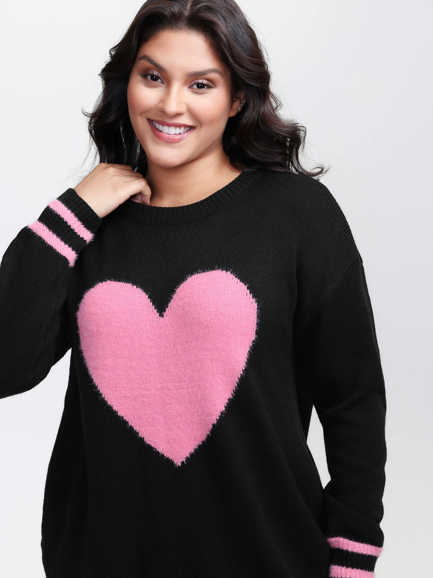 Heart Motif Textured Contrast Pullover