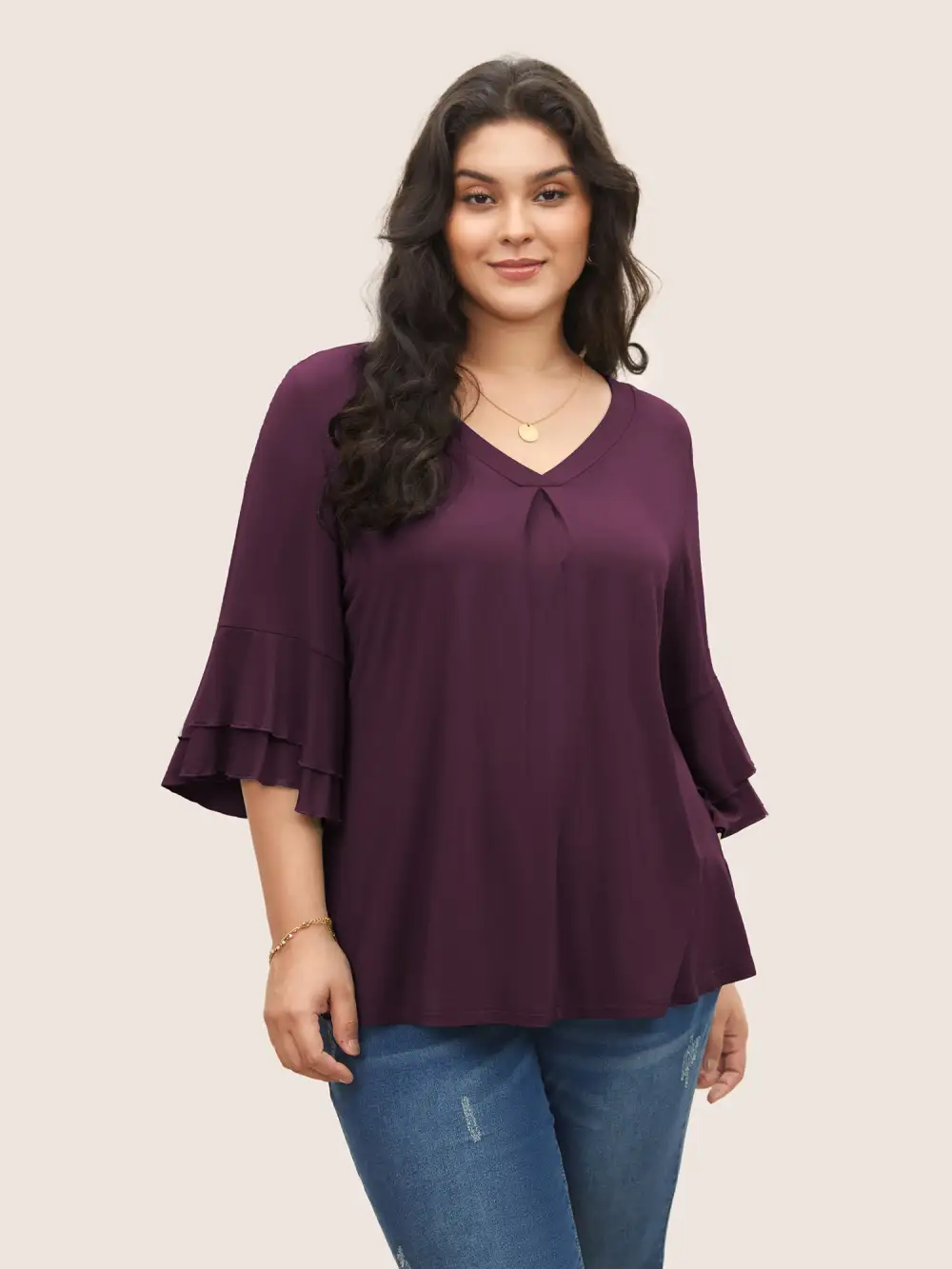 Supersoft Essentials Ruffle Layered Sleeve Pleated T-Shirt