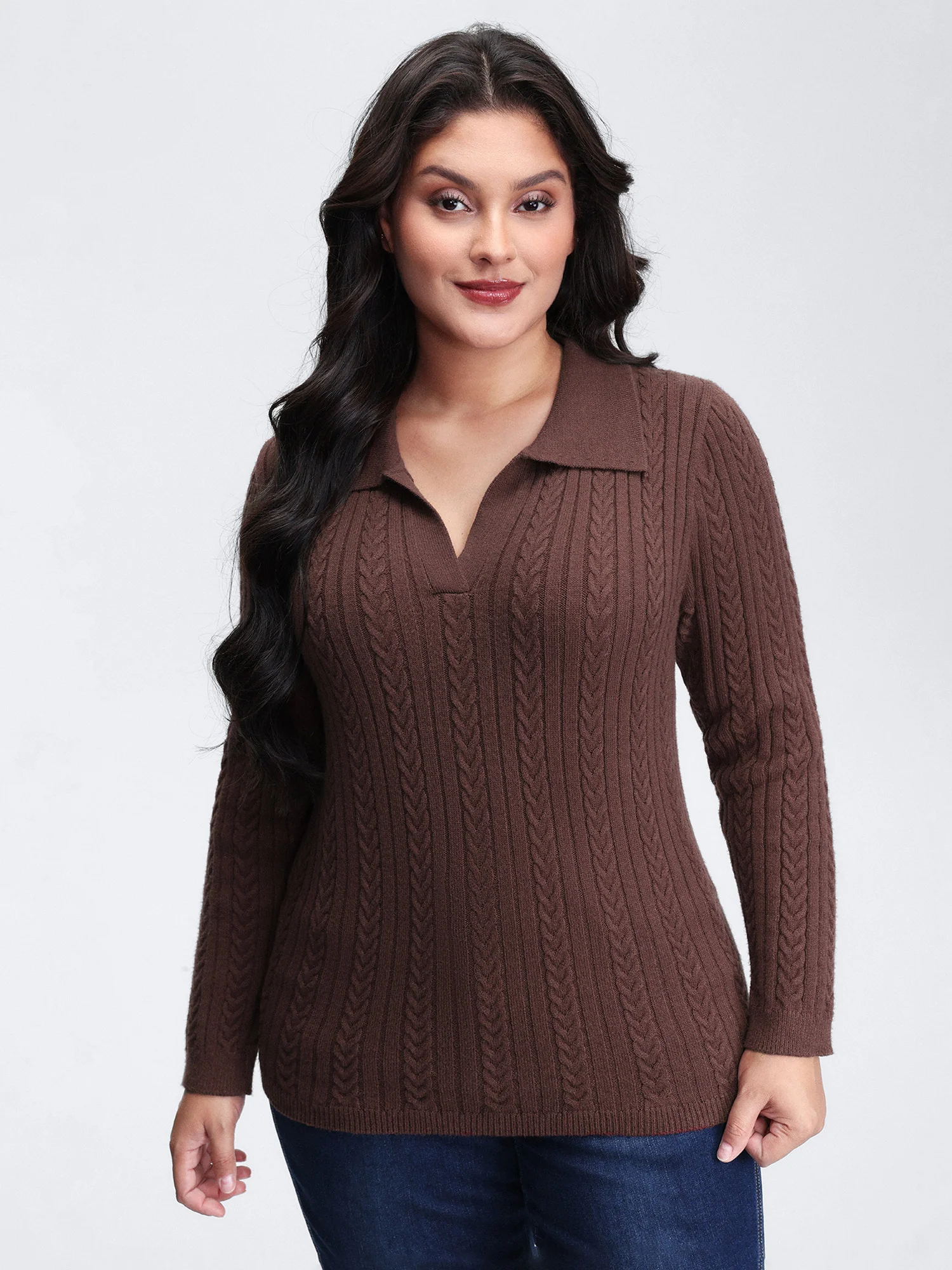 Polo Collar Textured Fitted Pullover