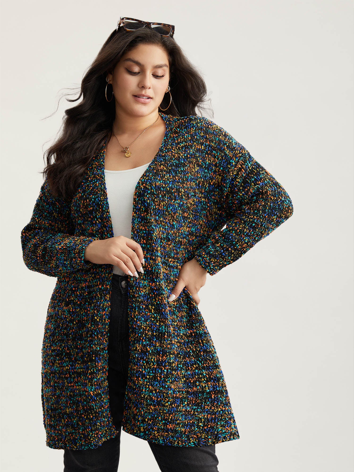 Color Textured Open Front Cardigan