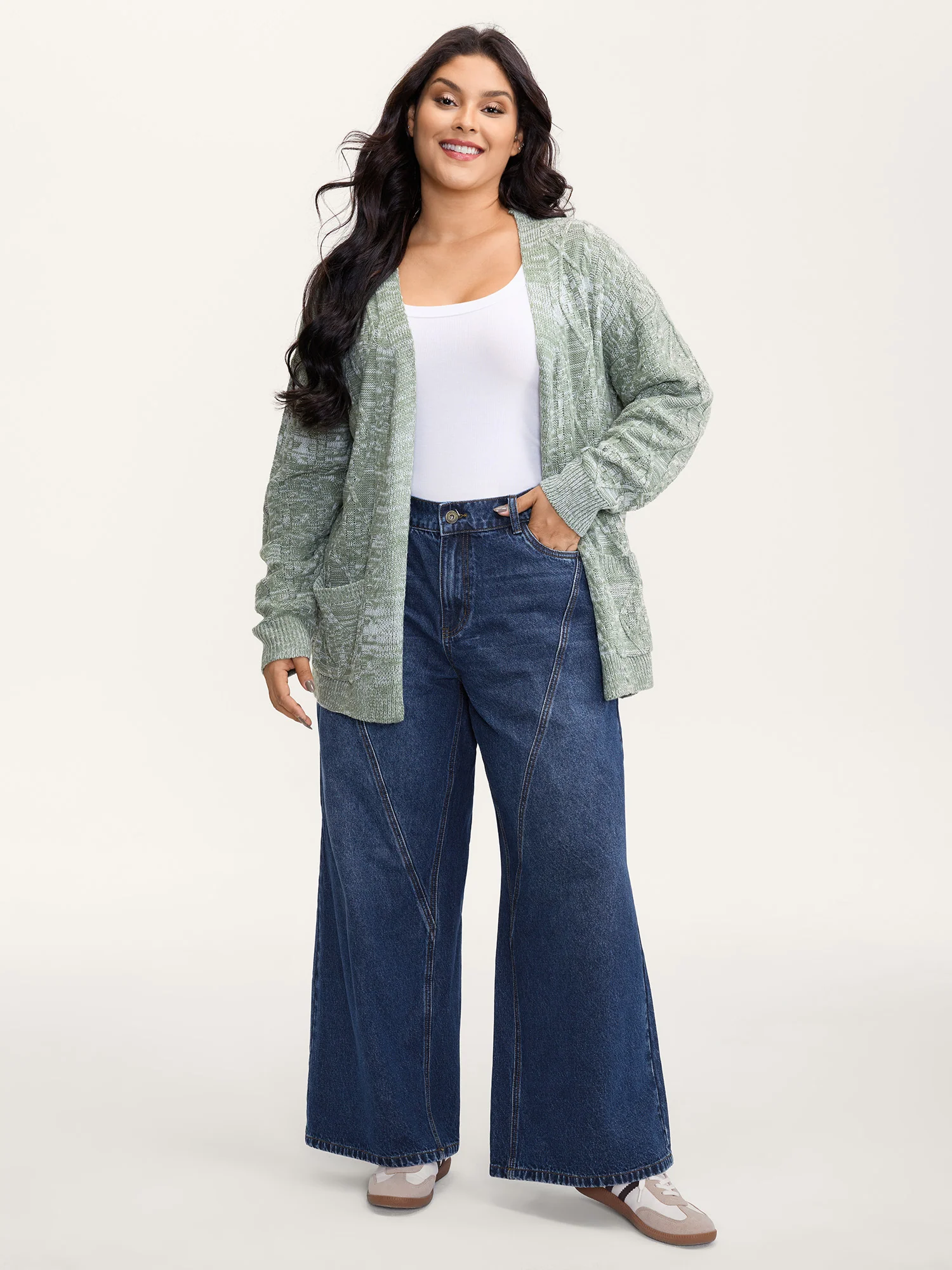 Distressed Stretchy Waist Wide-Leg Jeans