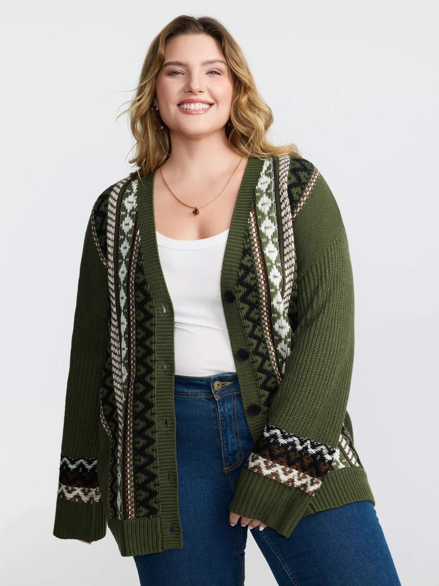 Textured Button-Front Straight Sleeve Knit Cardigan
