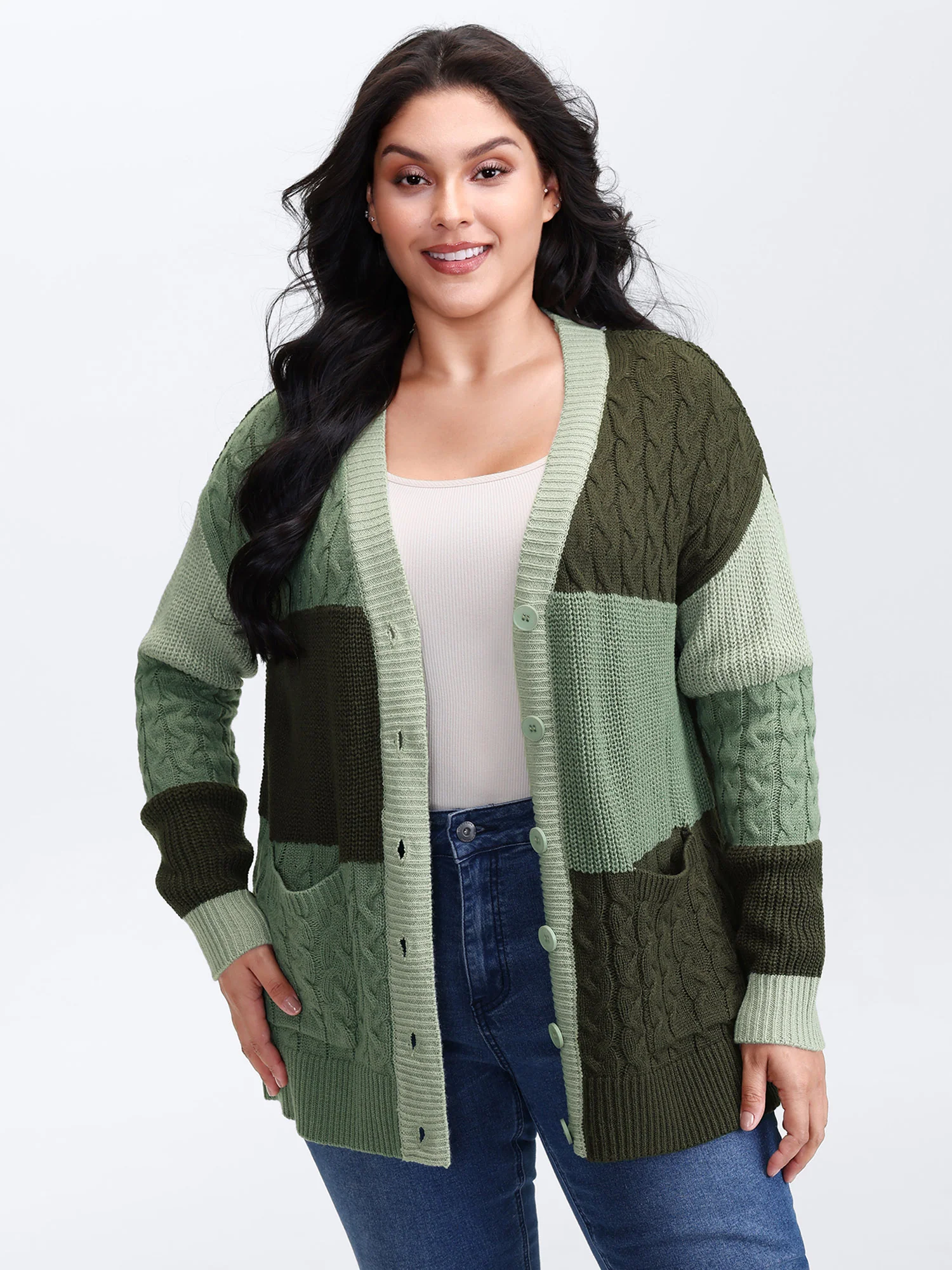 Texture Colorblock Contrast Knit Cardigan