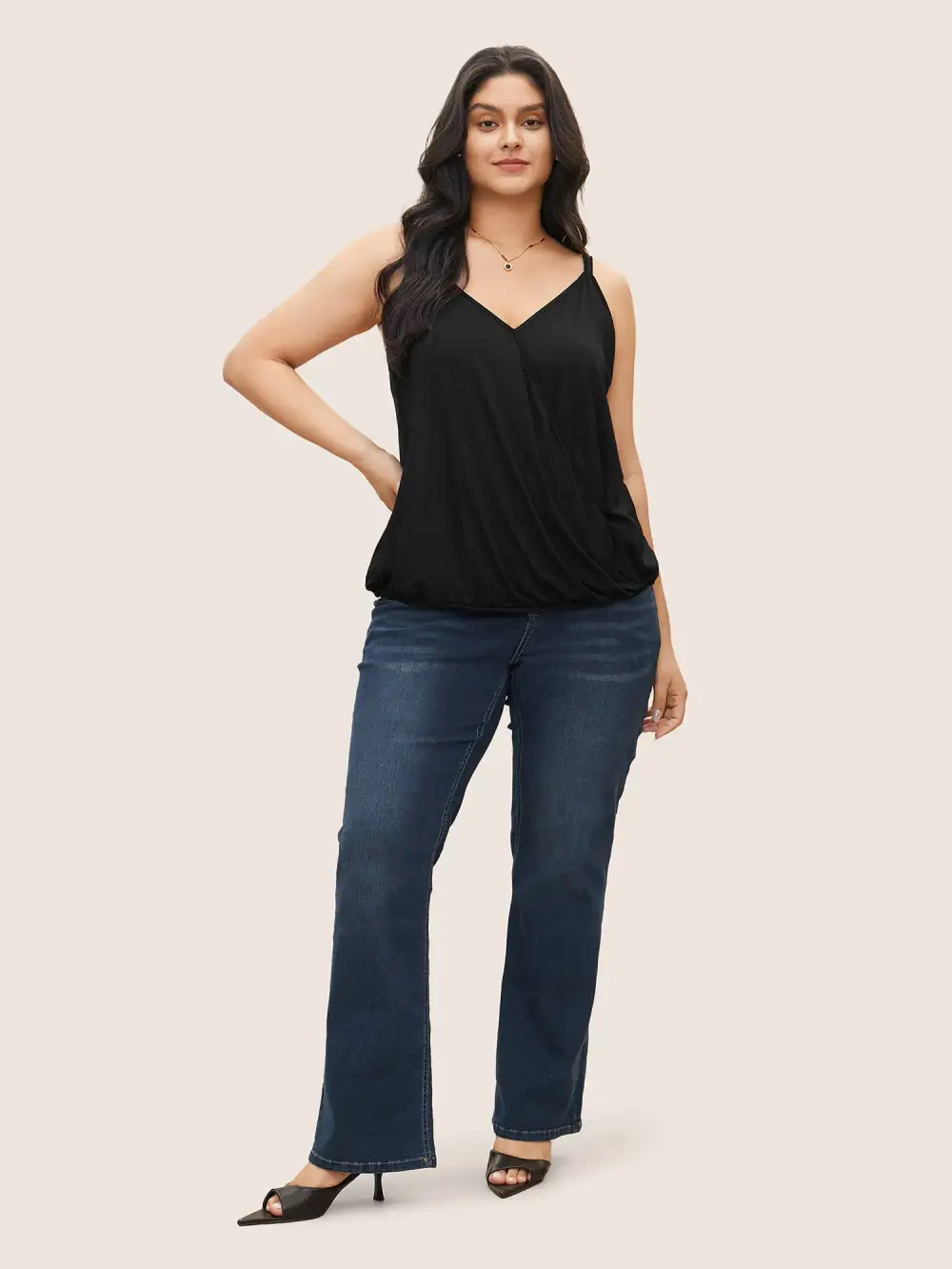 Plain Surplice Neck Sleeveless Cami Top