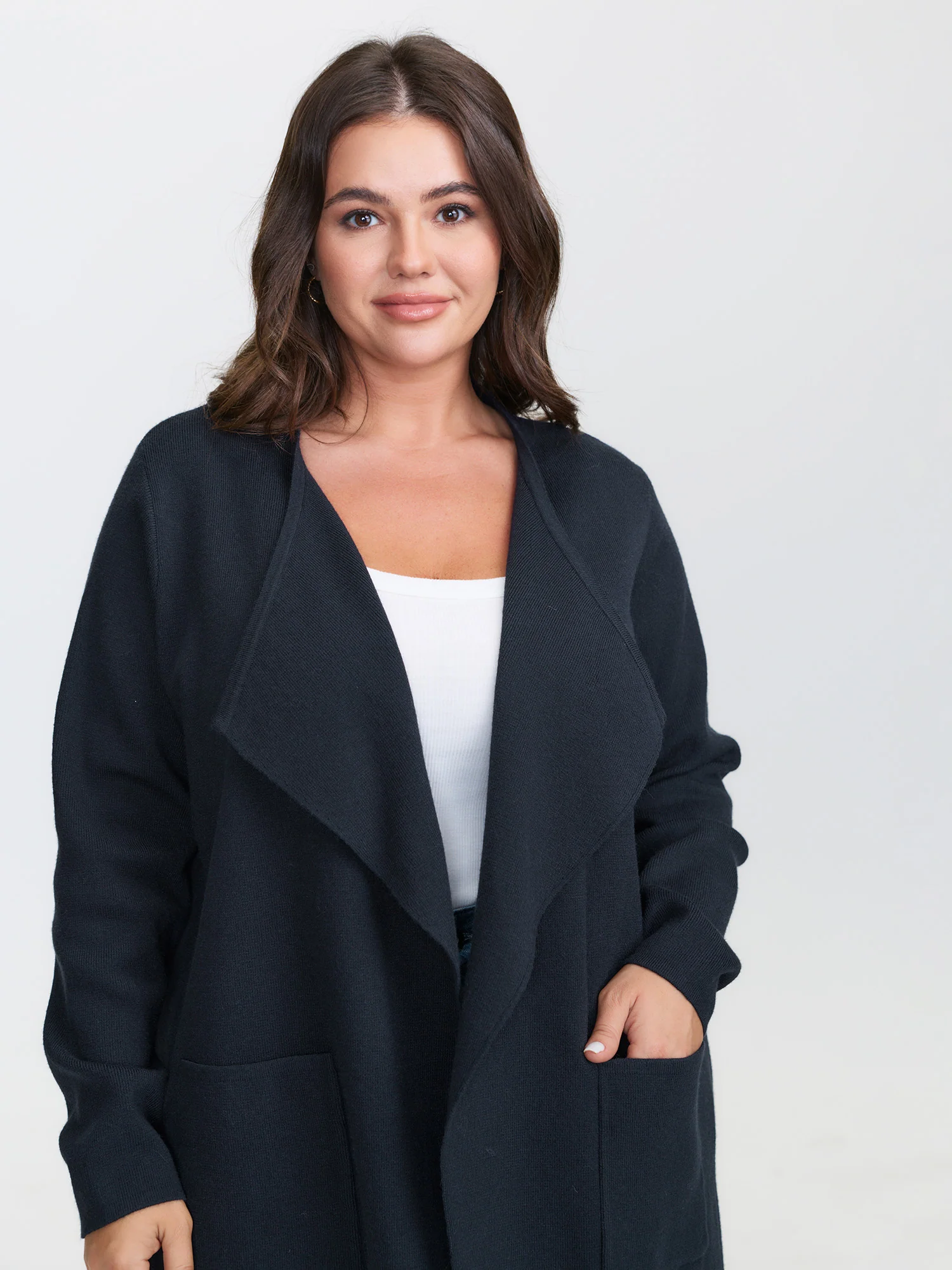 Asymmetrical Notched Lapel Collar Open Cardigan