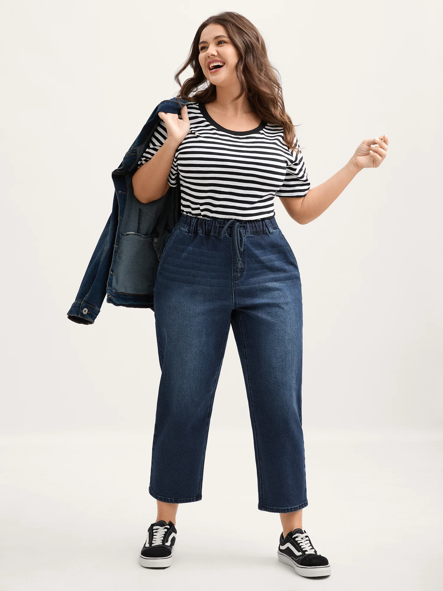 Vintage Wash Rubber Waist Straight-Leg Jeans