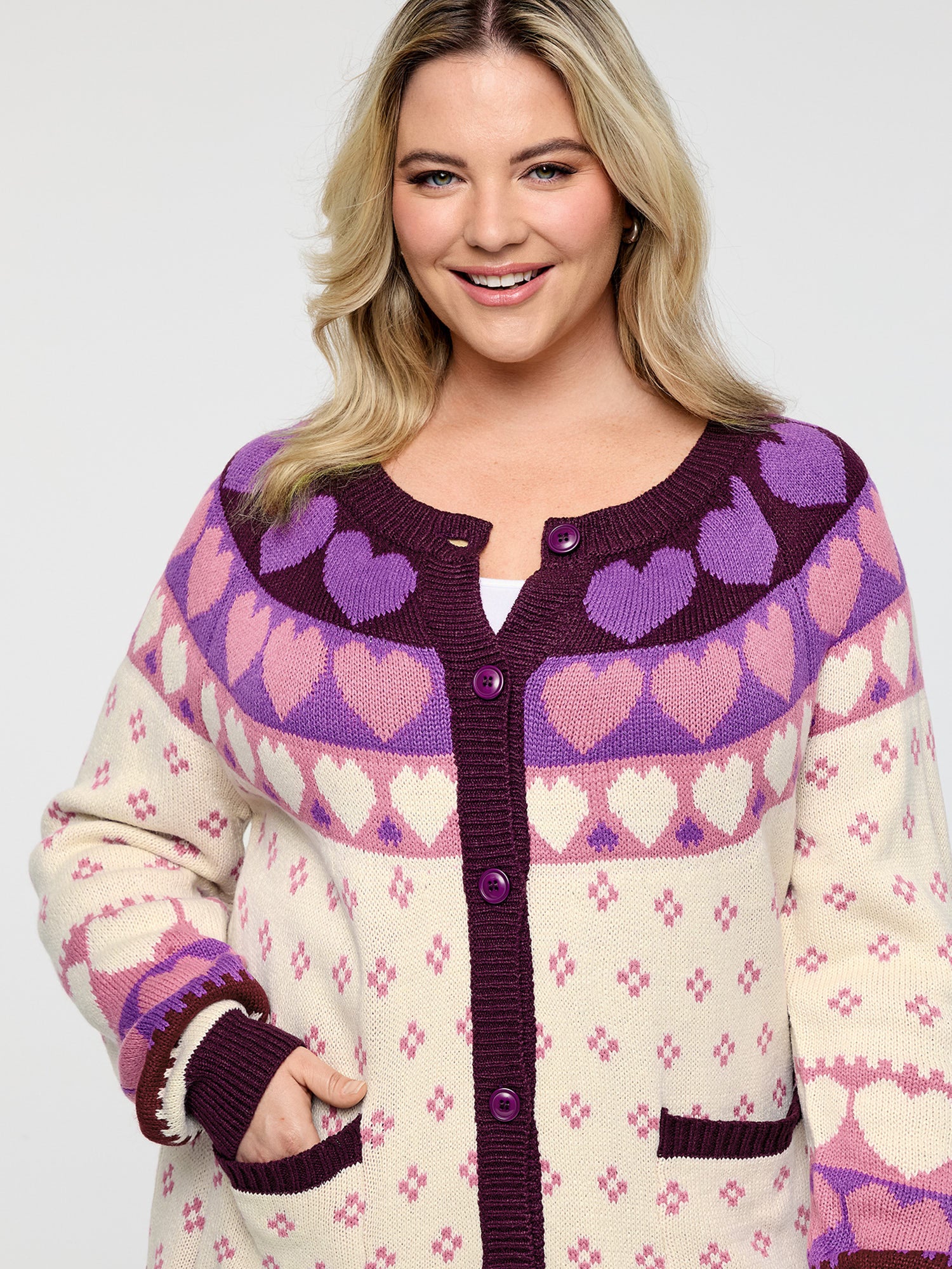 Winter Hearts Jacquard Button Knit Cardigan