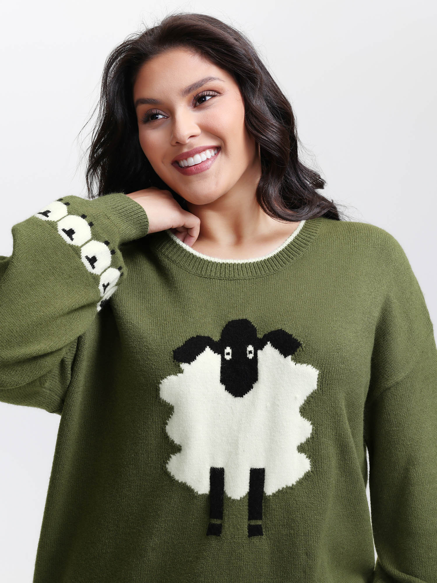 Sheep Pattern Balloon Sleeve Pullover