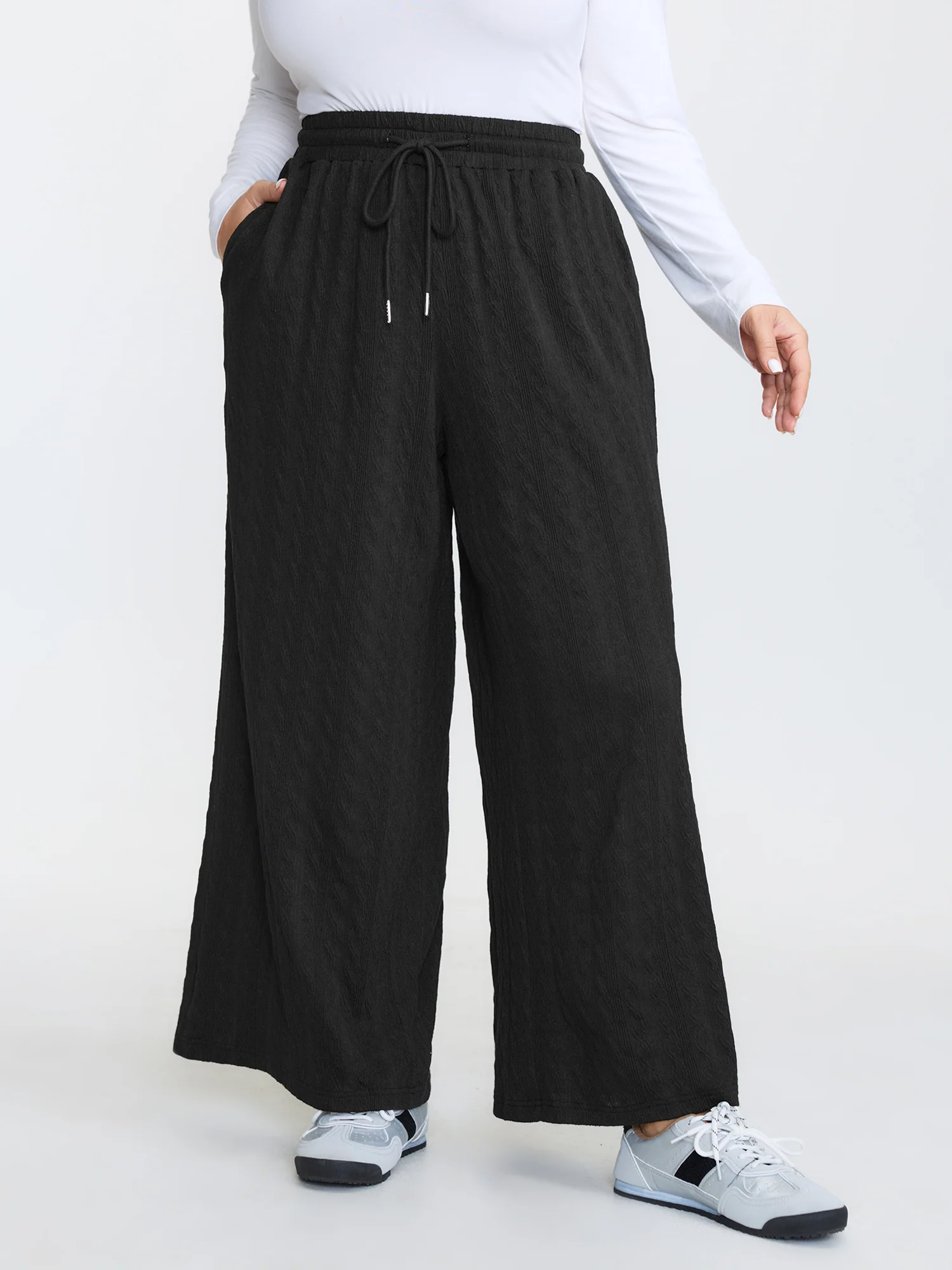 Stretchy Textured Drawstring Waist Pants