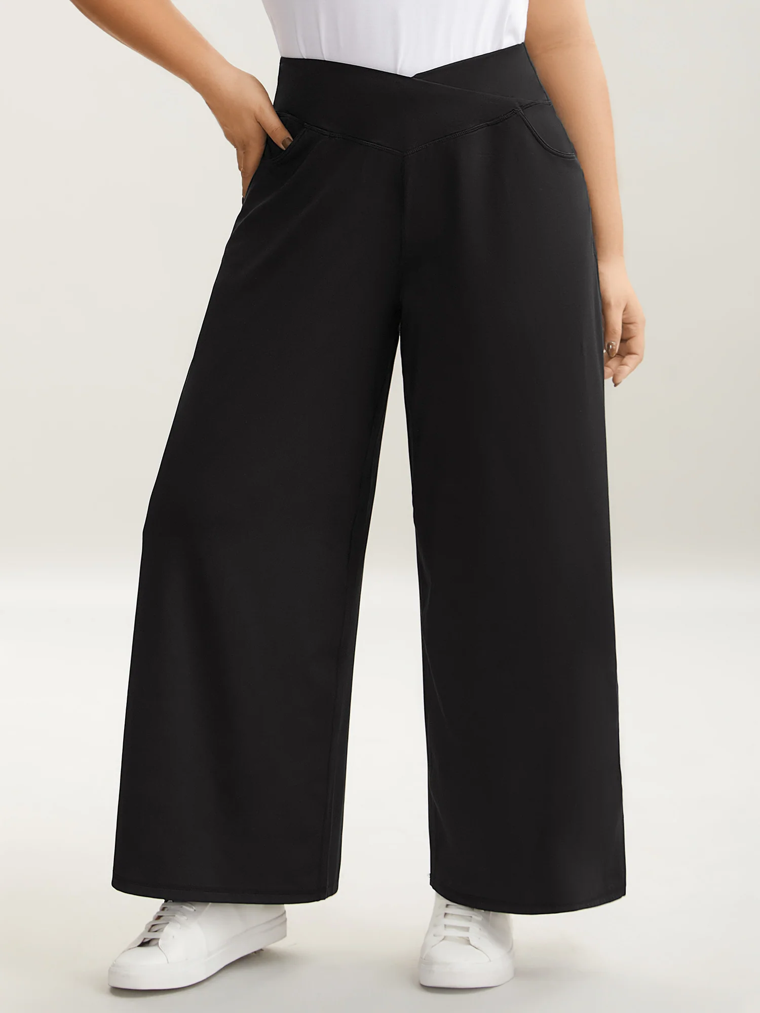 Crossover Waist Very Stretchy Wide-Leg Pants