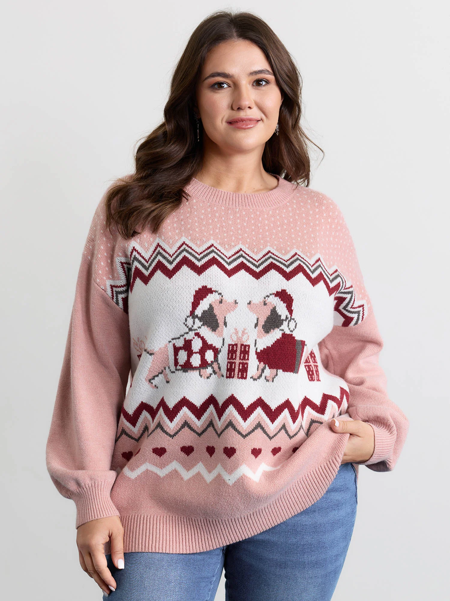 Supersoft Holiday Pattern Drop Shoulder Pullover