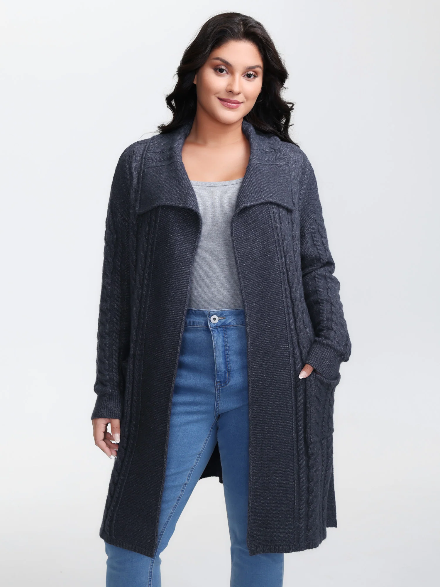 Twisted Texture Pockets Slit Knit Cardigan