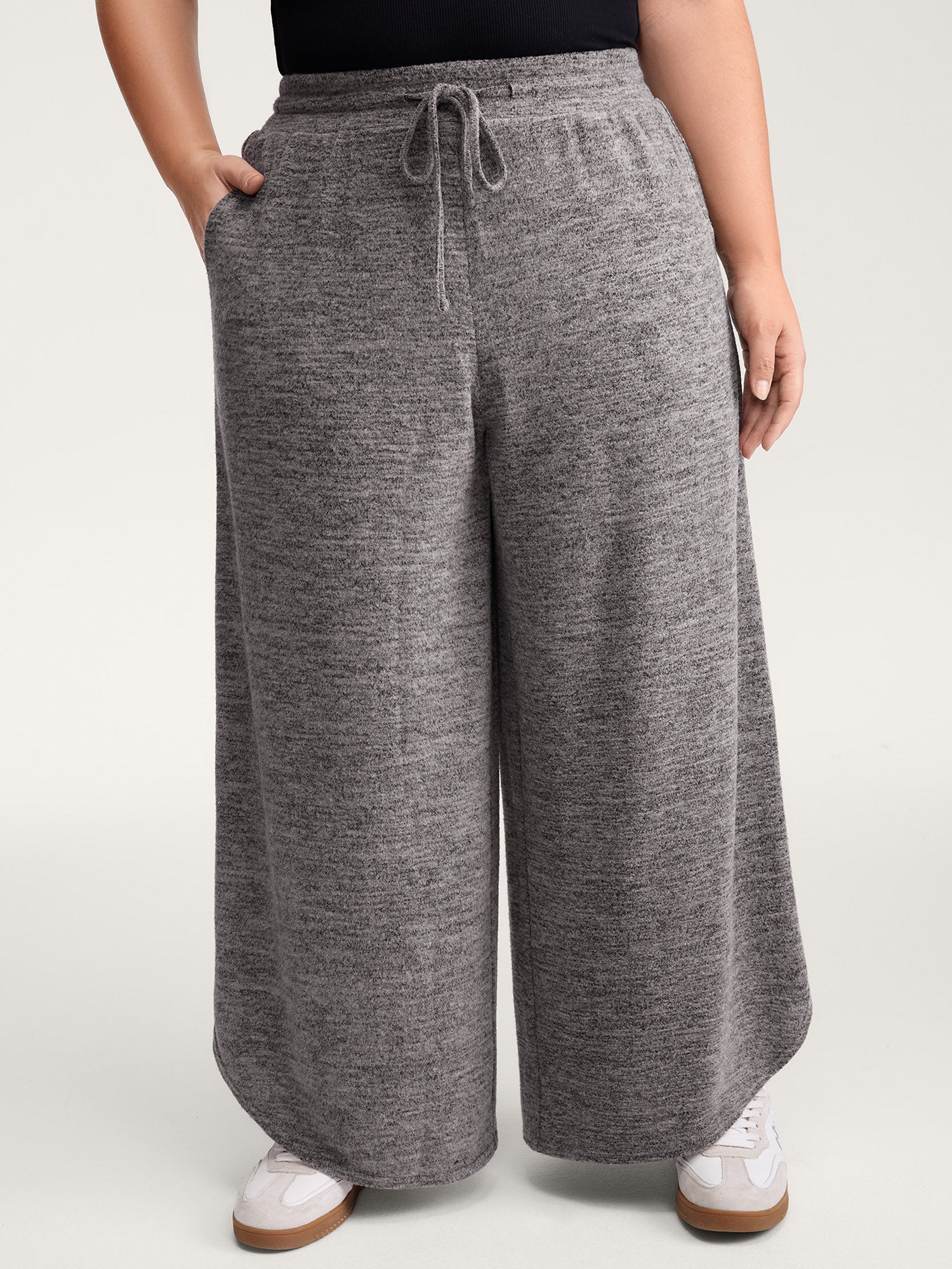 Stretchy Waistband Color-Mix Knit Pants