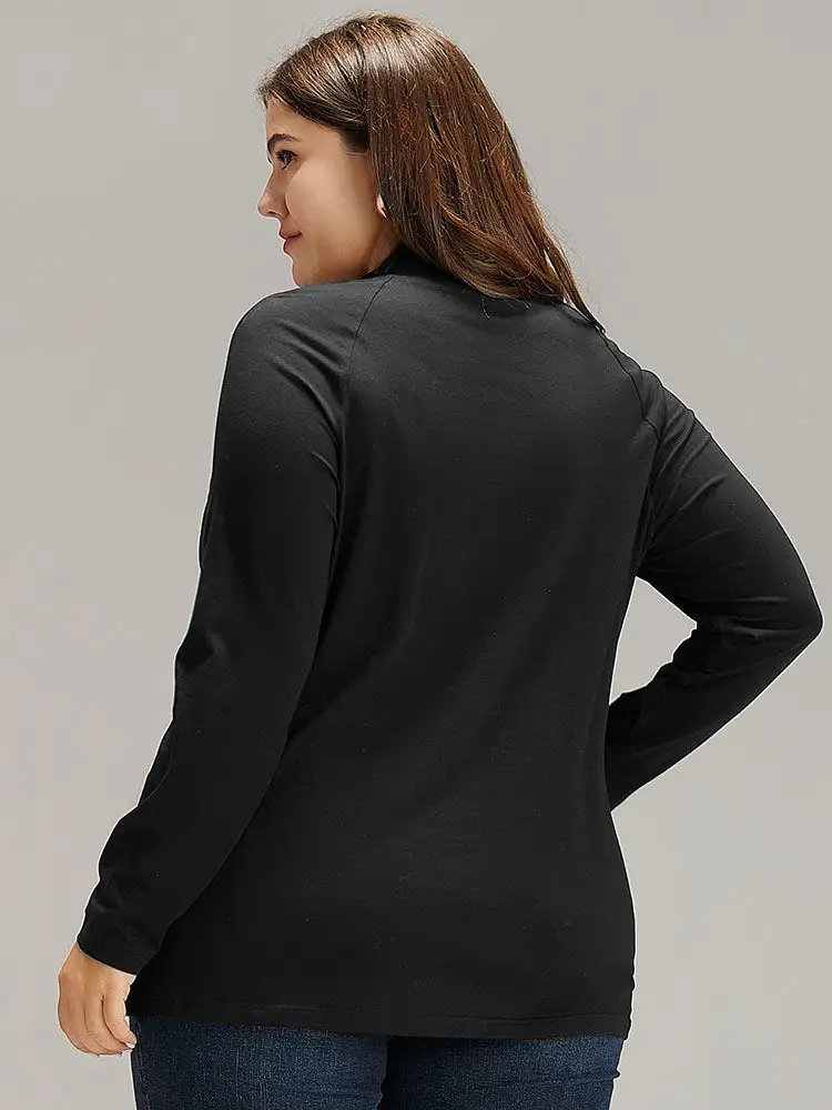 Cotton Mock Neck Raglan Sleeve T-Shirt