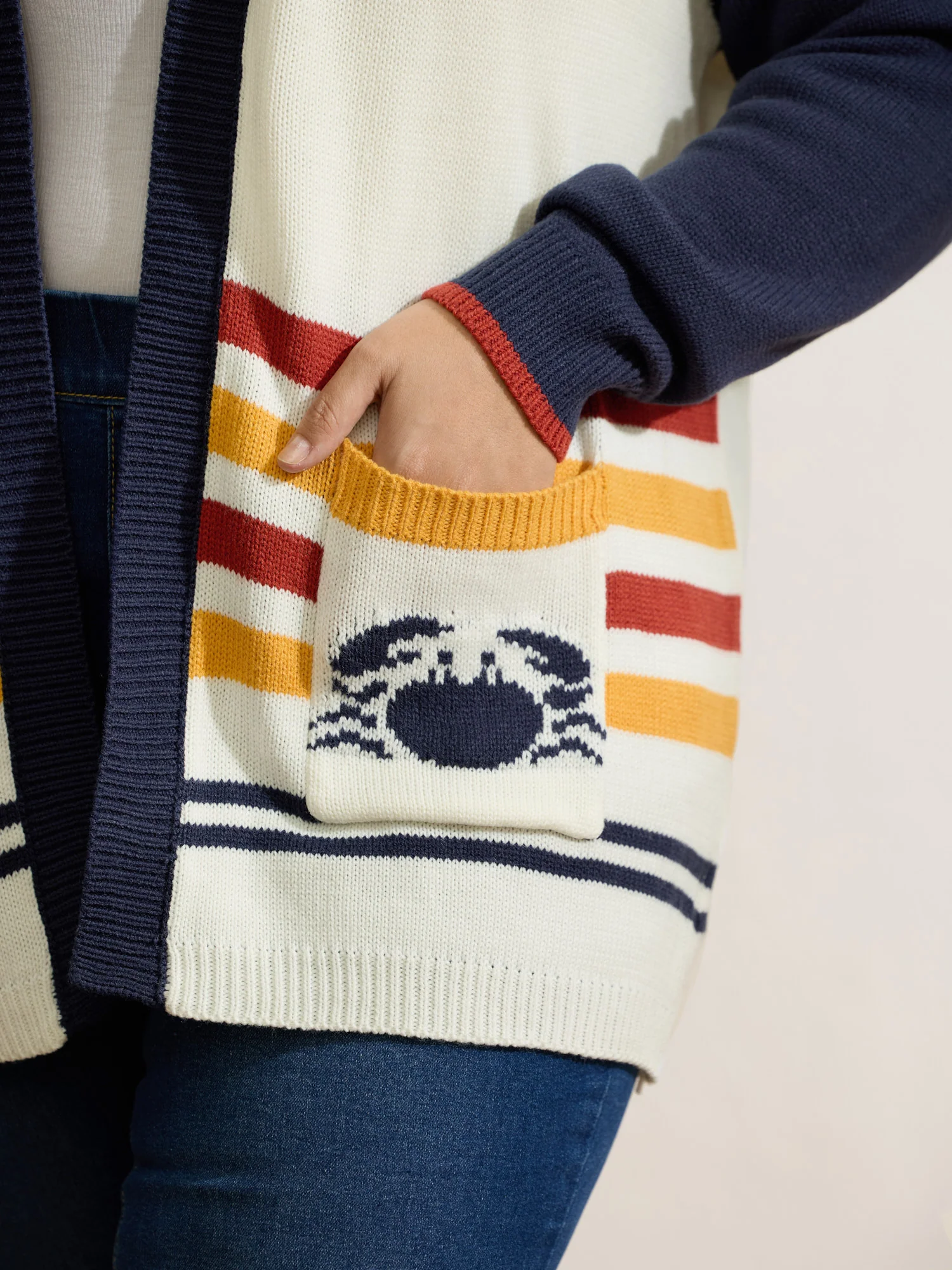 Colorful Stripe Seahorse Motif Jacquard Knit Cardigan