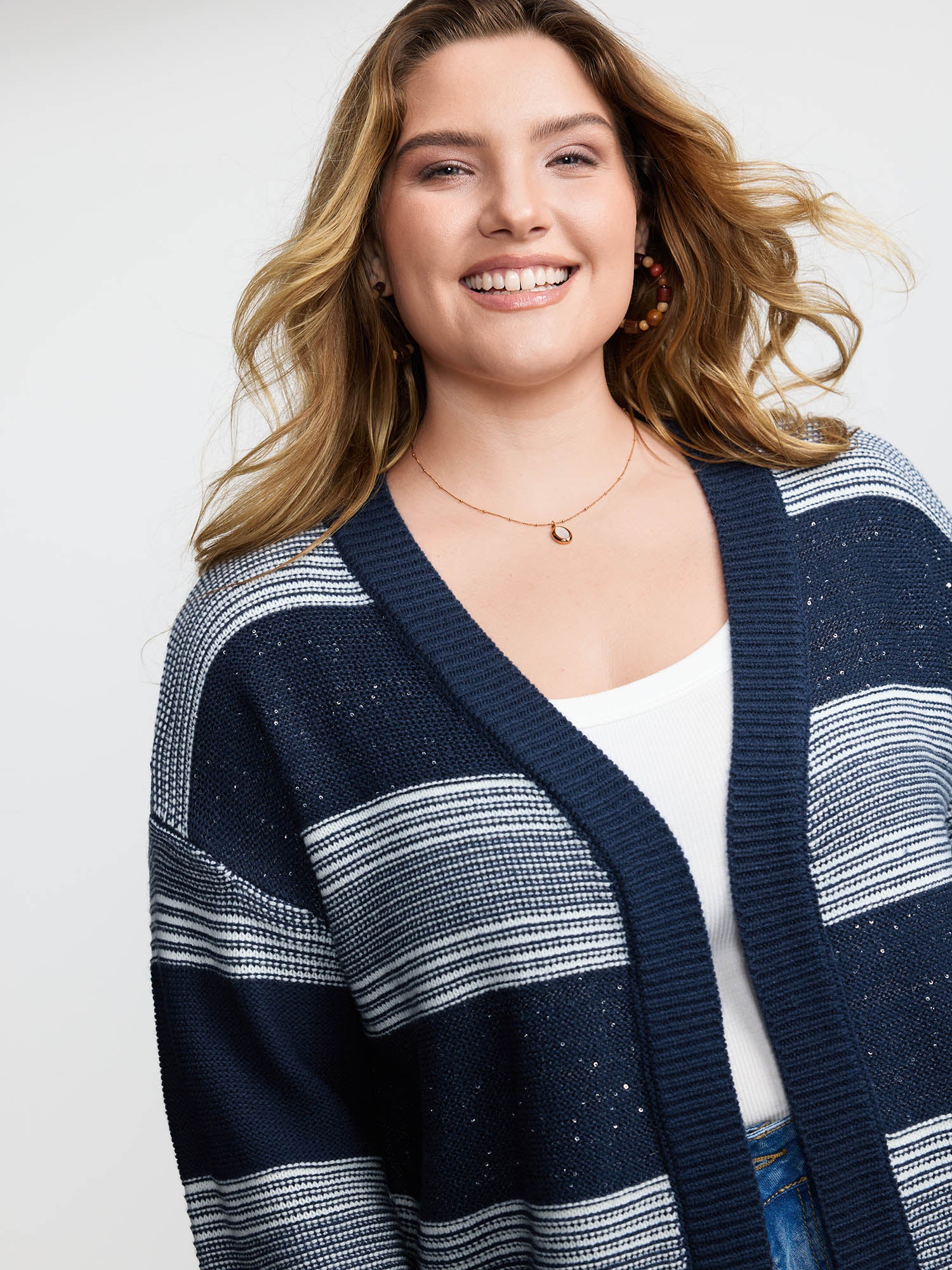 Sequin Yarn Color Stripe Knit Cardigan