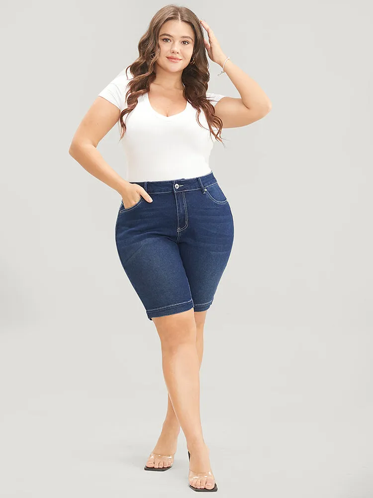 Very Stretchy High Rise Dark Wash Denim Shorts