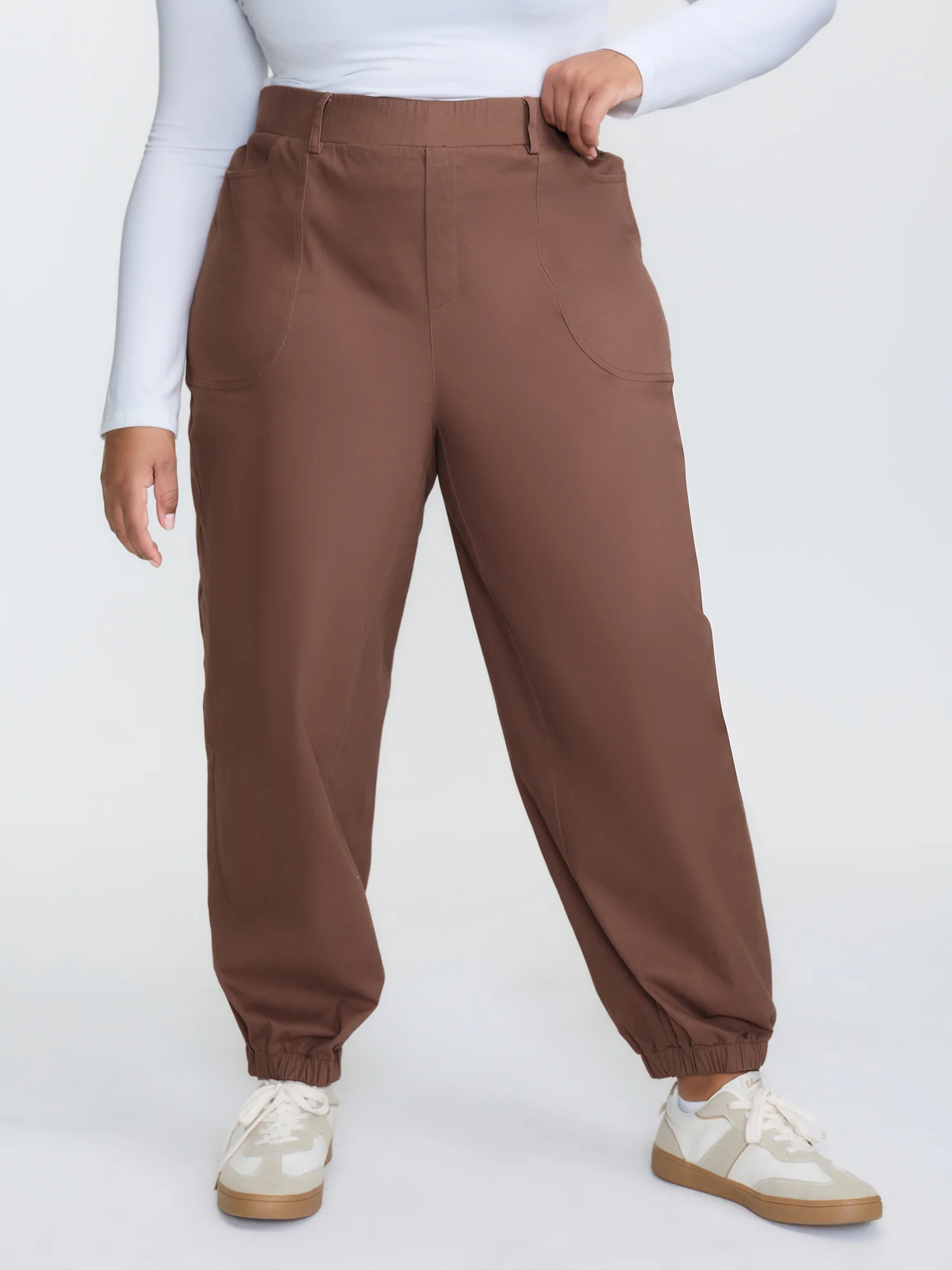 Stretchy Back Waist Cuffed Pocket Pants