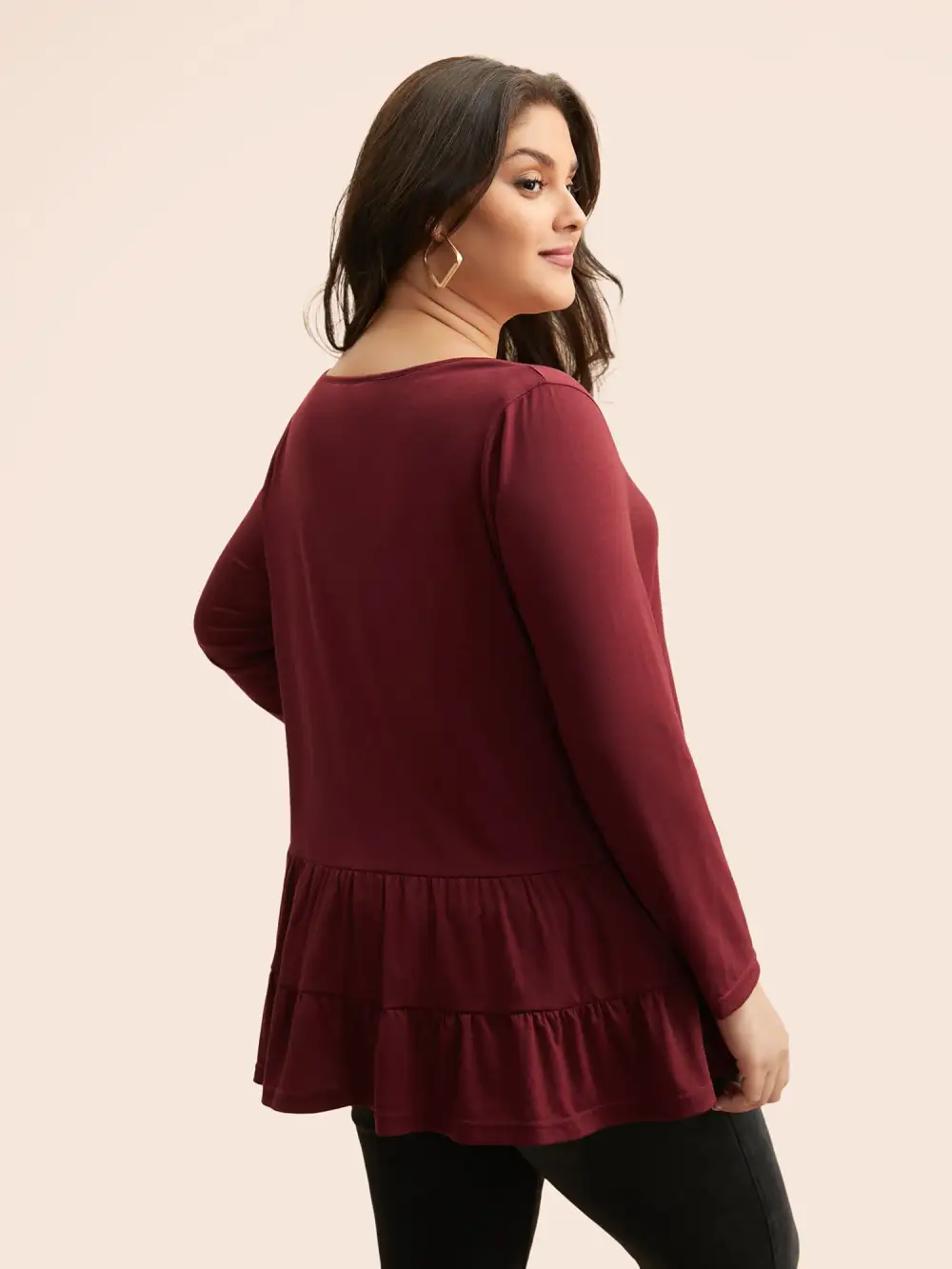 Notched Ruffle Layered Hem T-Shirt