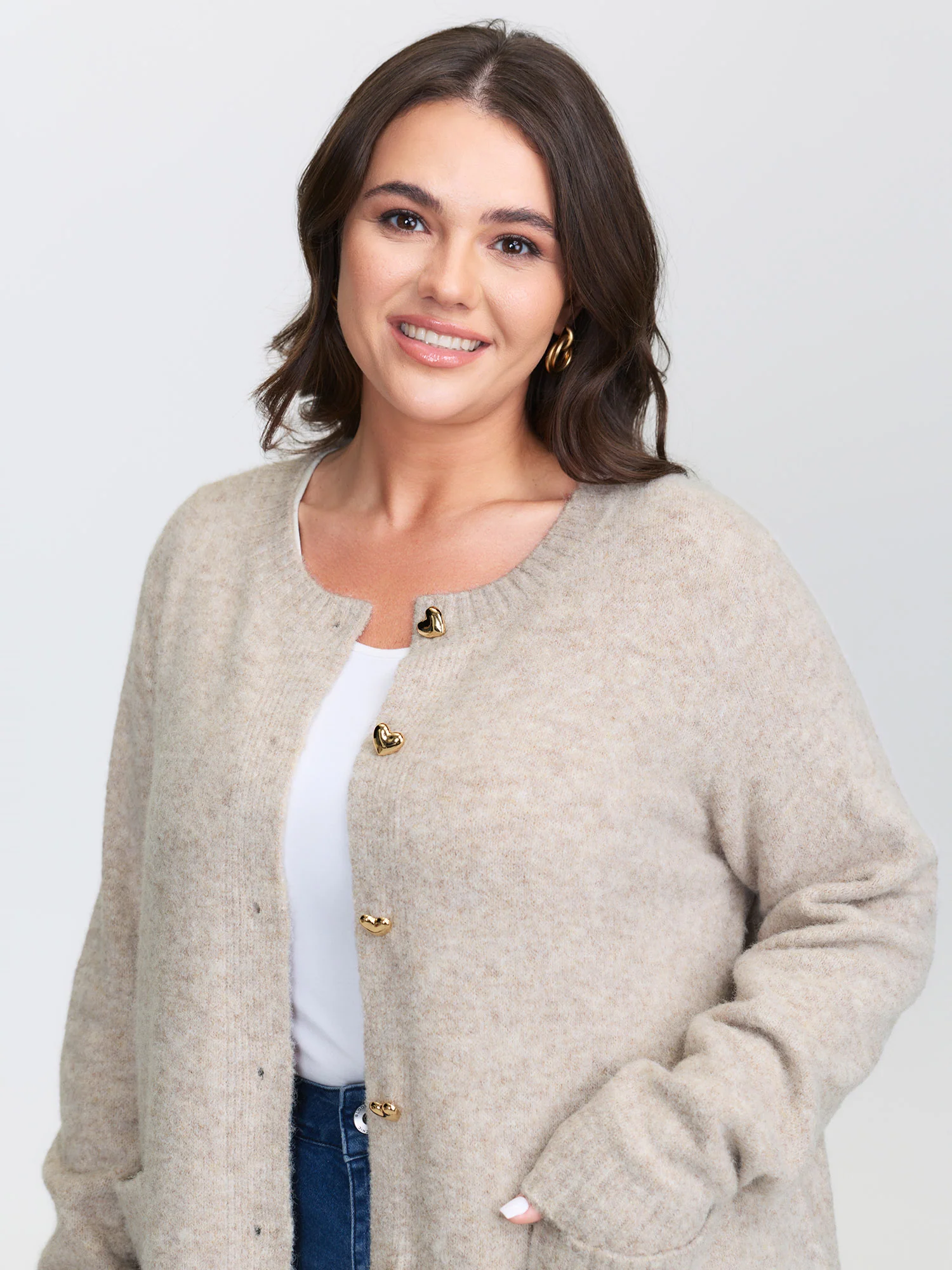 Heart Button-Down Pockets Knit Cardigan