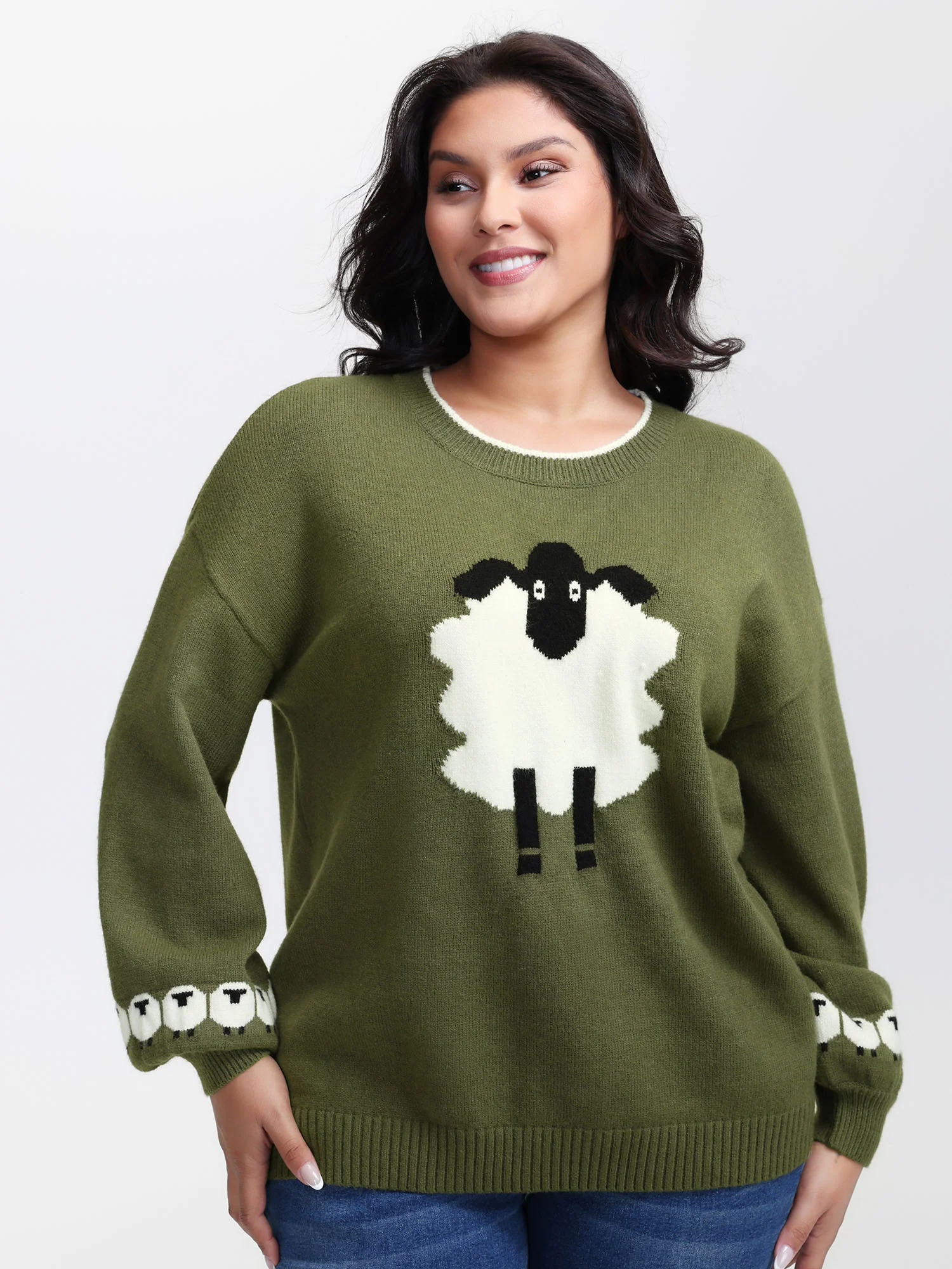 Sheep Pattern Balloon Sleeve Pullover