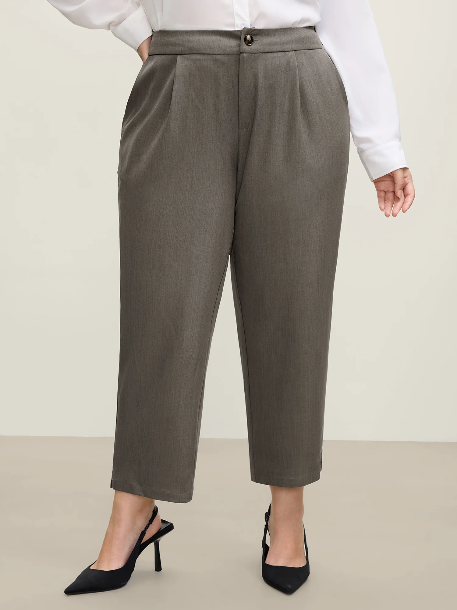 Waist-Cinched Spliced Straight-Leg Pants