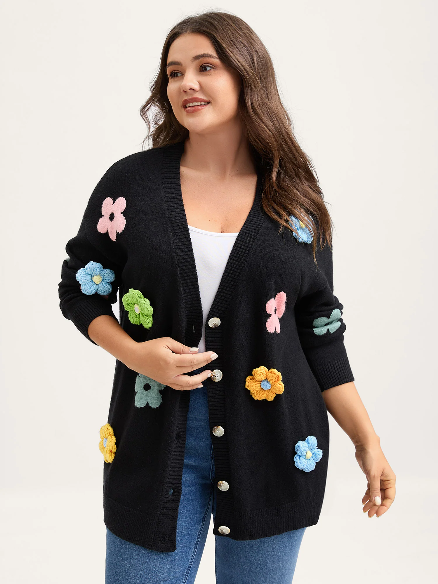 3D Floral Jacquard Embroidery Knit Cardigan