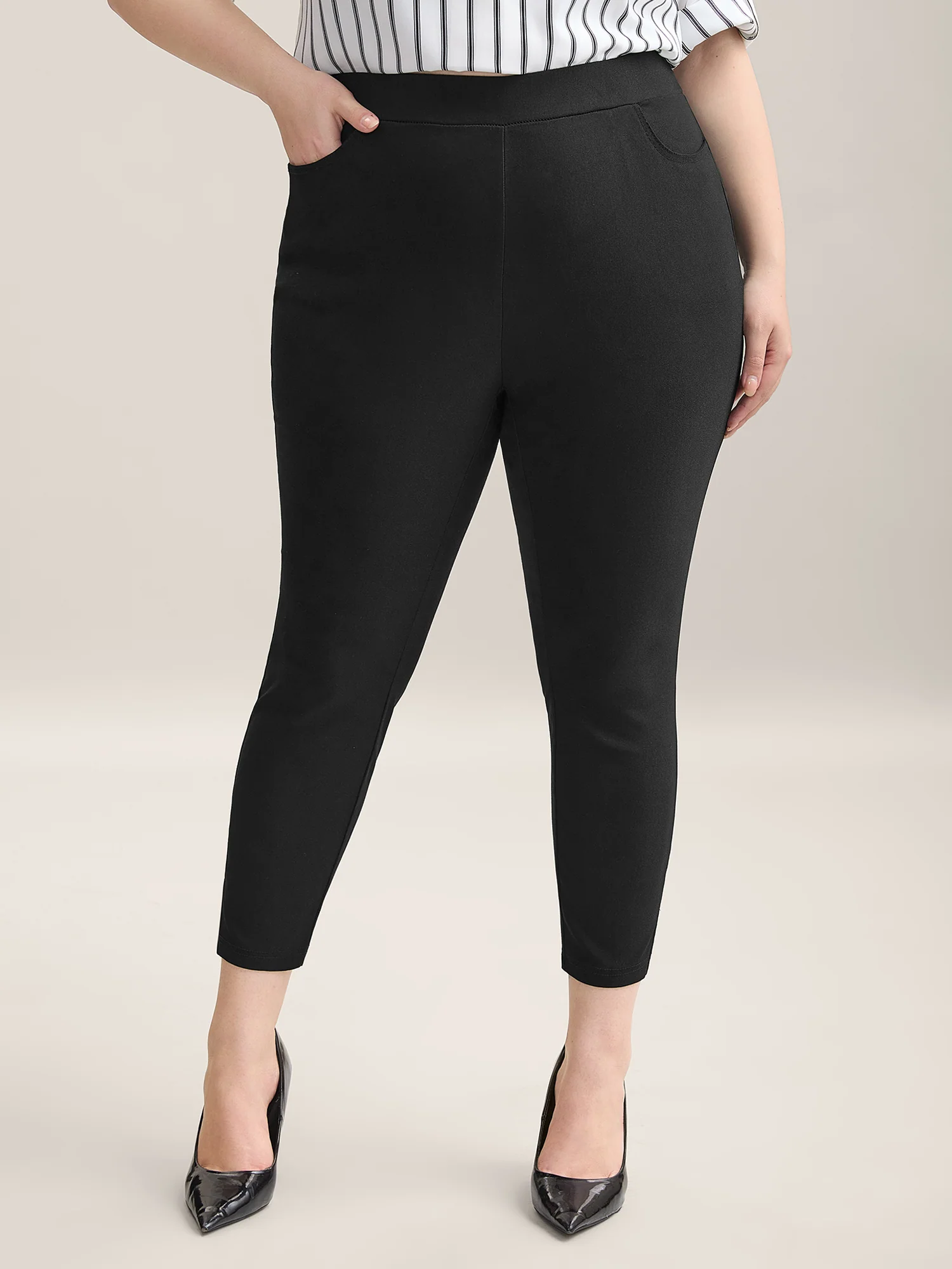 Stretch Split Hem Pockets Skinny Pants