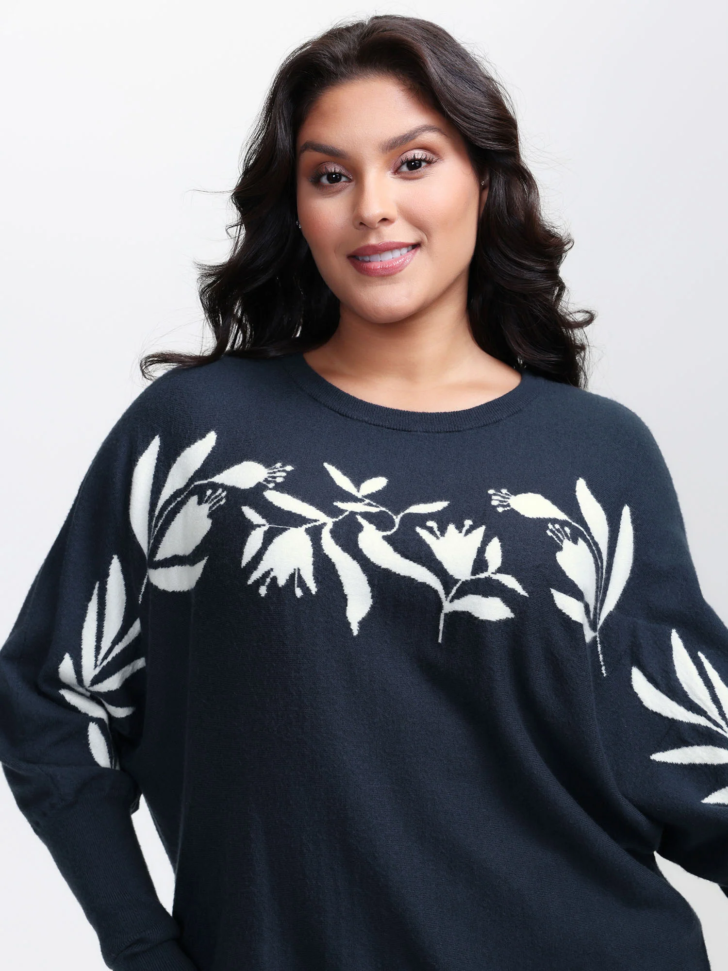 Floral Neckline Dolman Sleeve Pullover