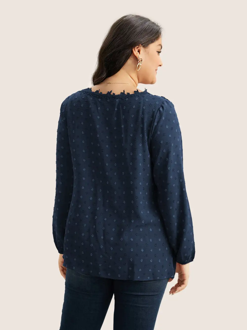 Plisse Eyelet Lace Elastic Cuffs Blouse