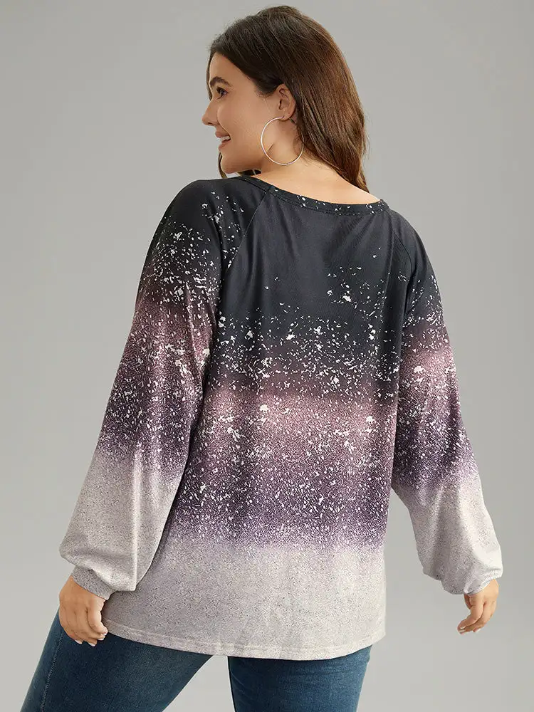 Ombre Raglan Sleeve Contrast T-Shirt