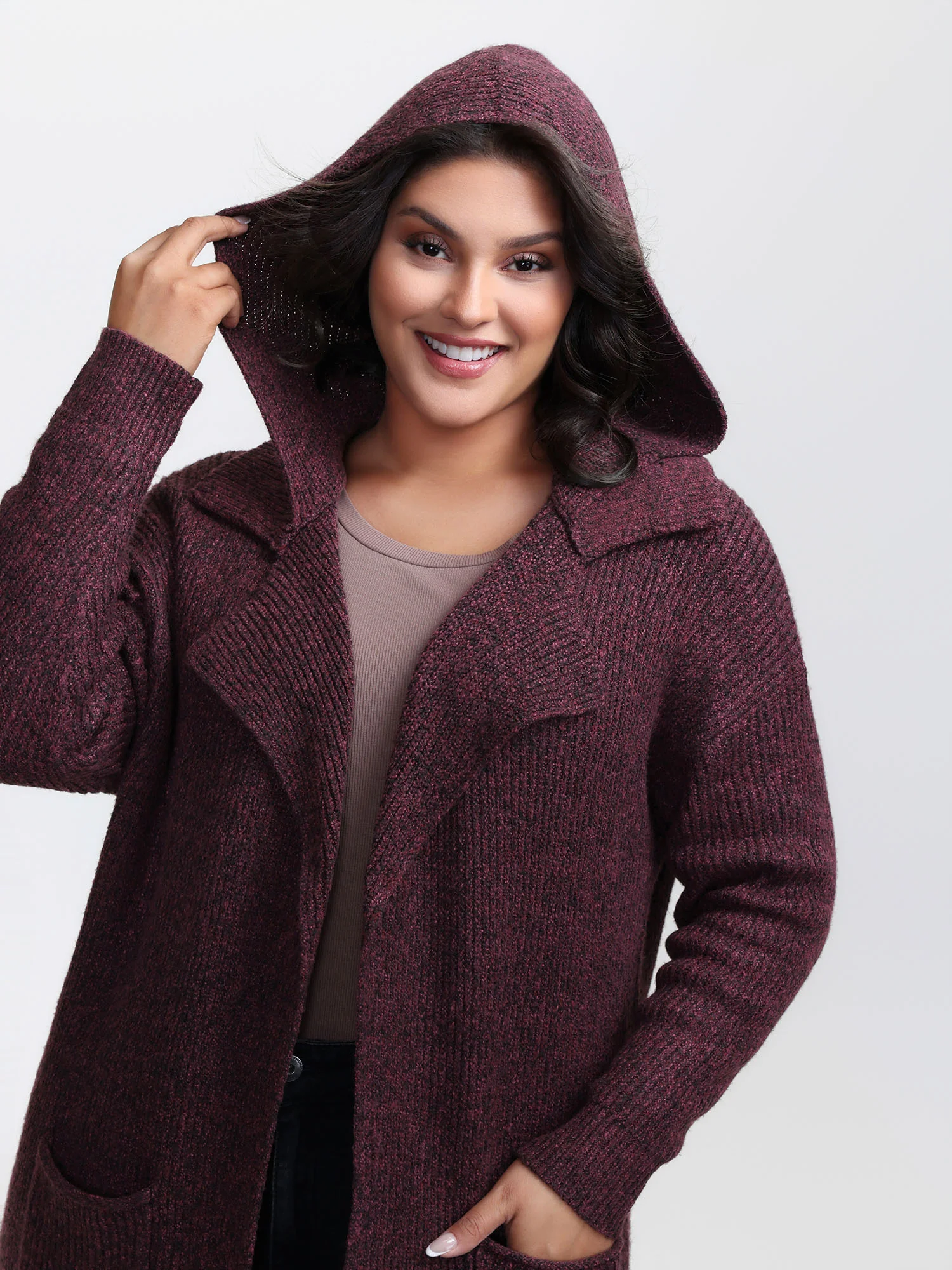 Heather Hooded Pockets Knit Cardigan