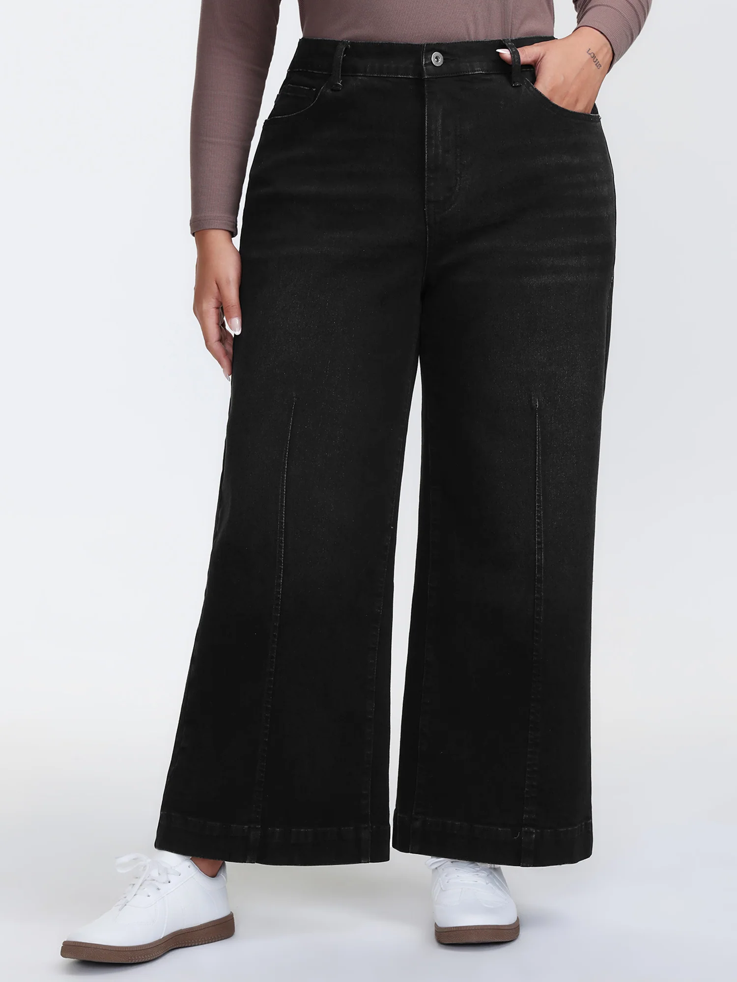 Stretchy Wide-Leg Mid-Rise Jeans