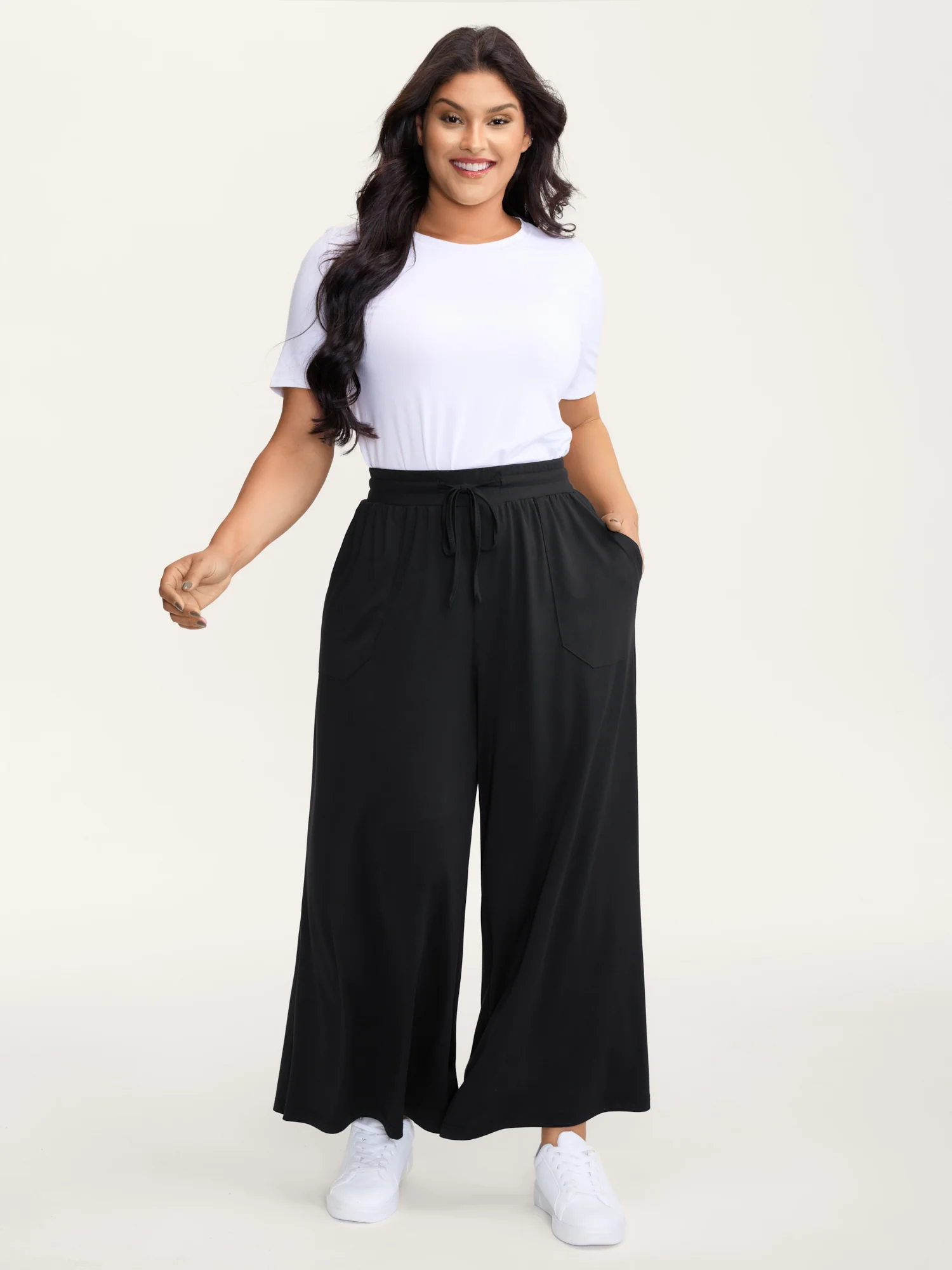 Wide Waistband Drawstring Flared Pants
