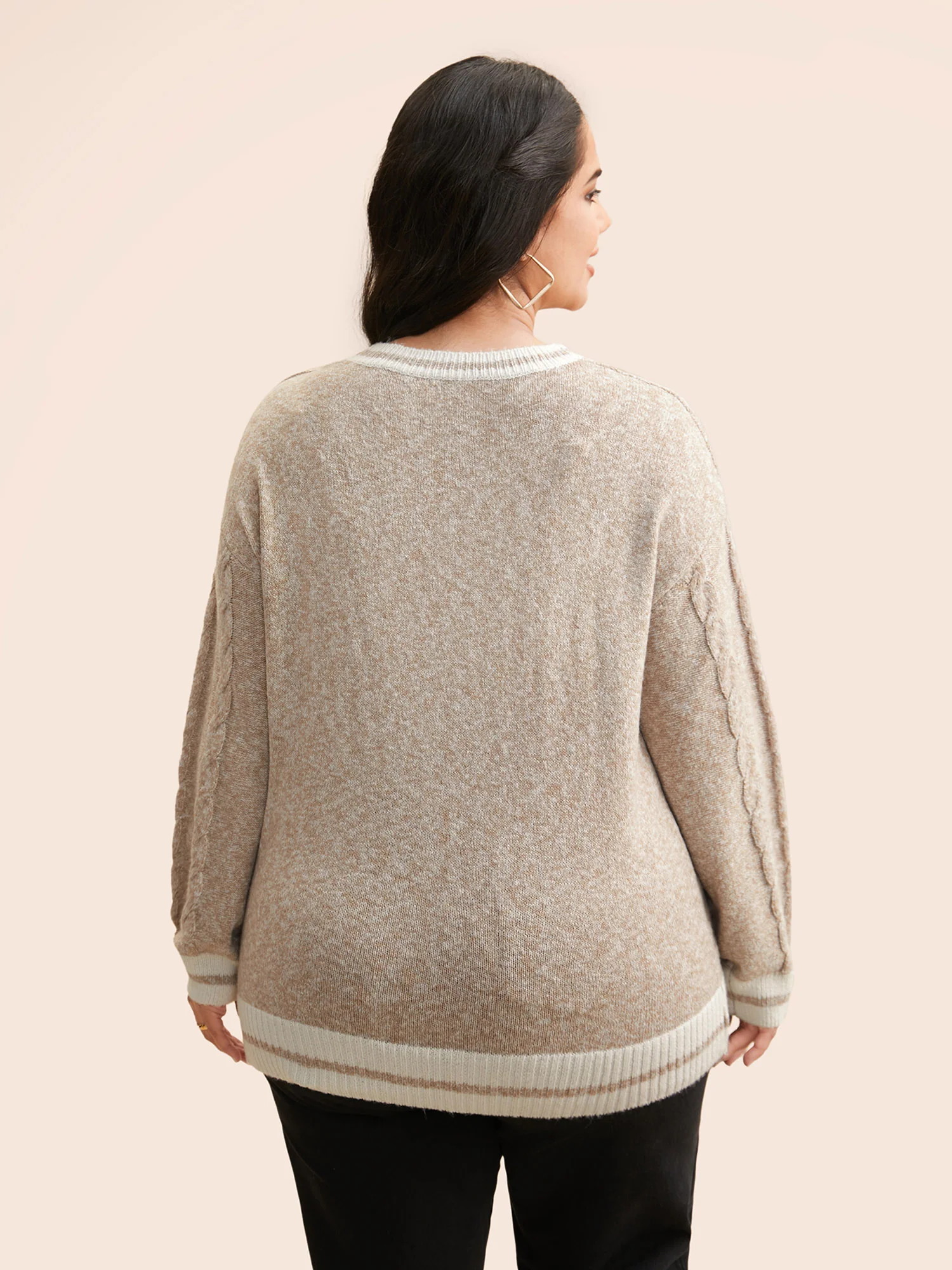 Contrast Trim Cable Knit Pocket Cardigan