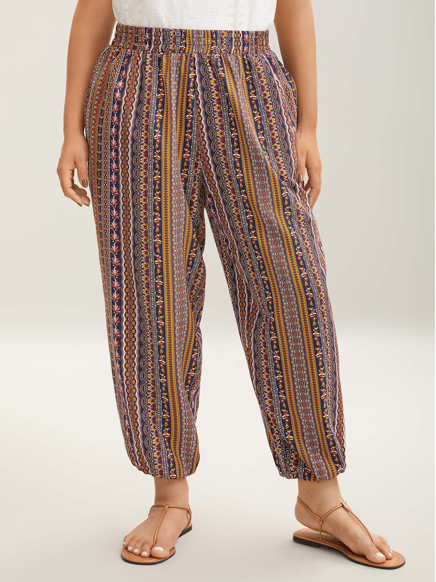 Boho Striped Split Jogger Pants