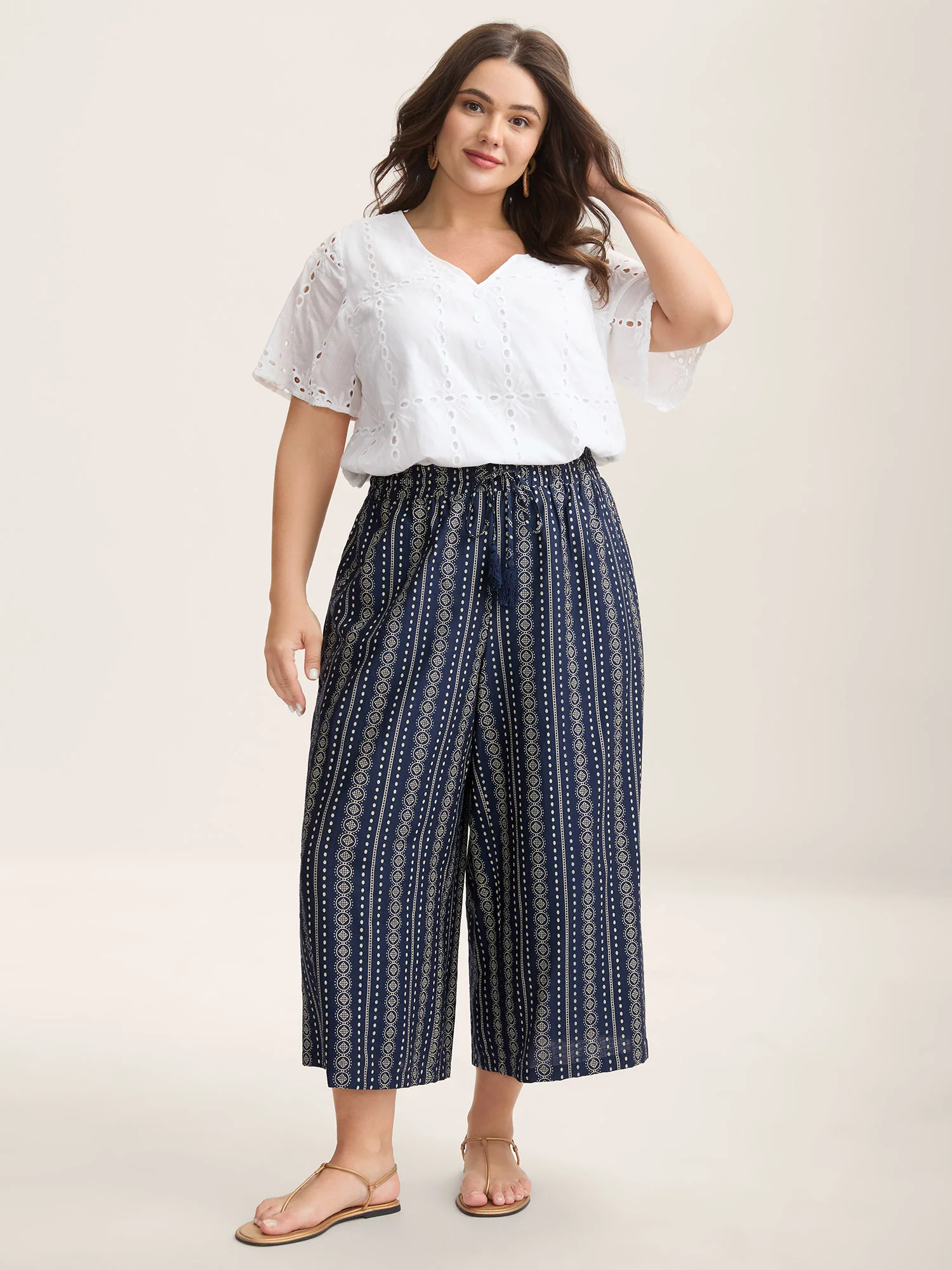 Boho Stripe Tassel Wide-Leg Pants