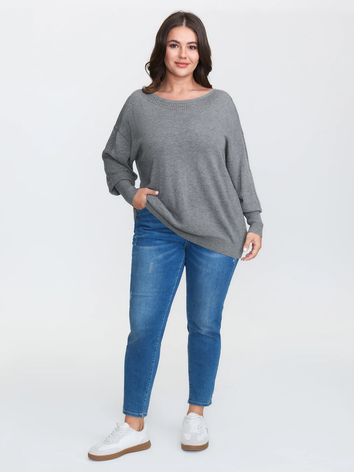 Textured Drop Shoulder Boat Neck Pullover