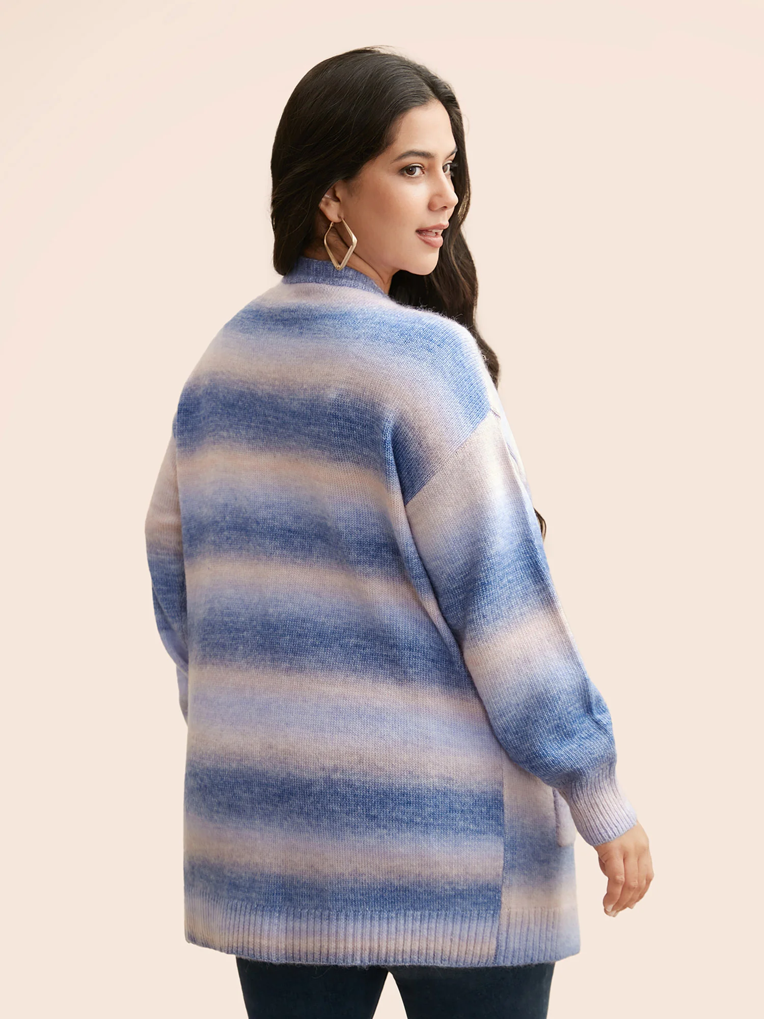 Ombre Kimono Collar Patched Pocket Cardigan