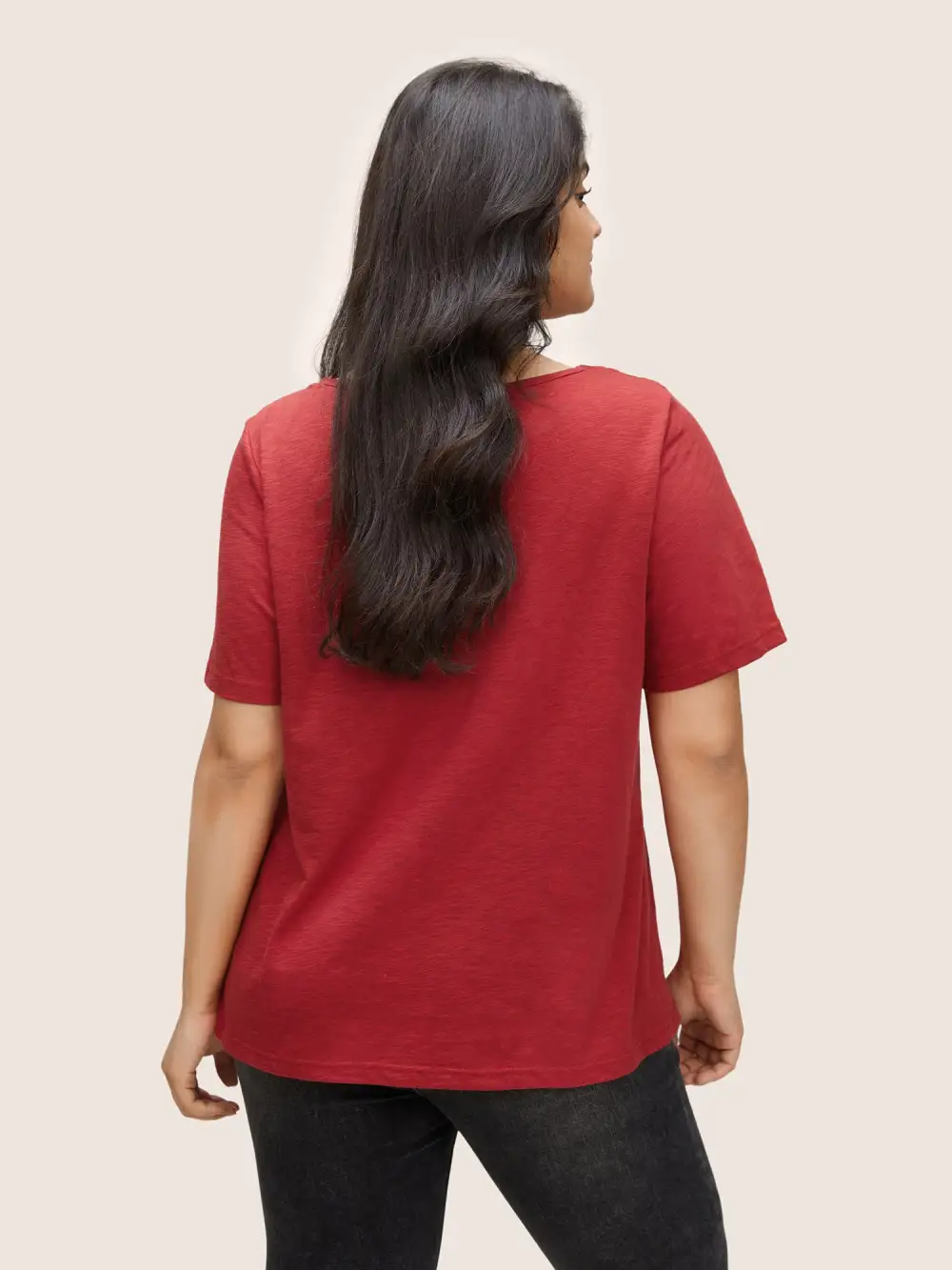 Plain V Neck Lace Panel T-Shirt