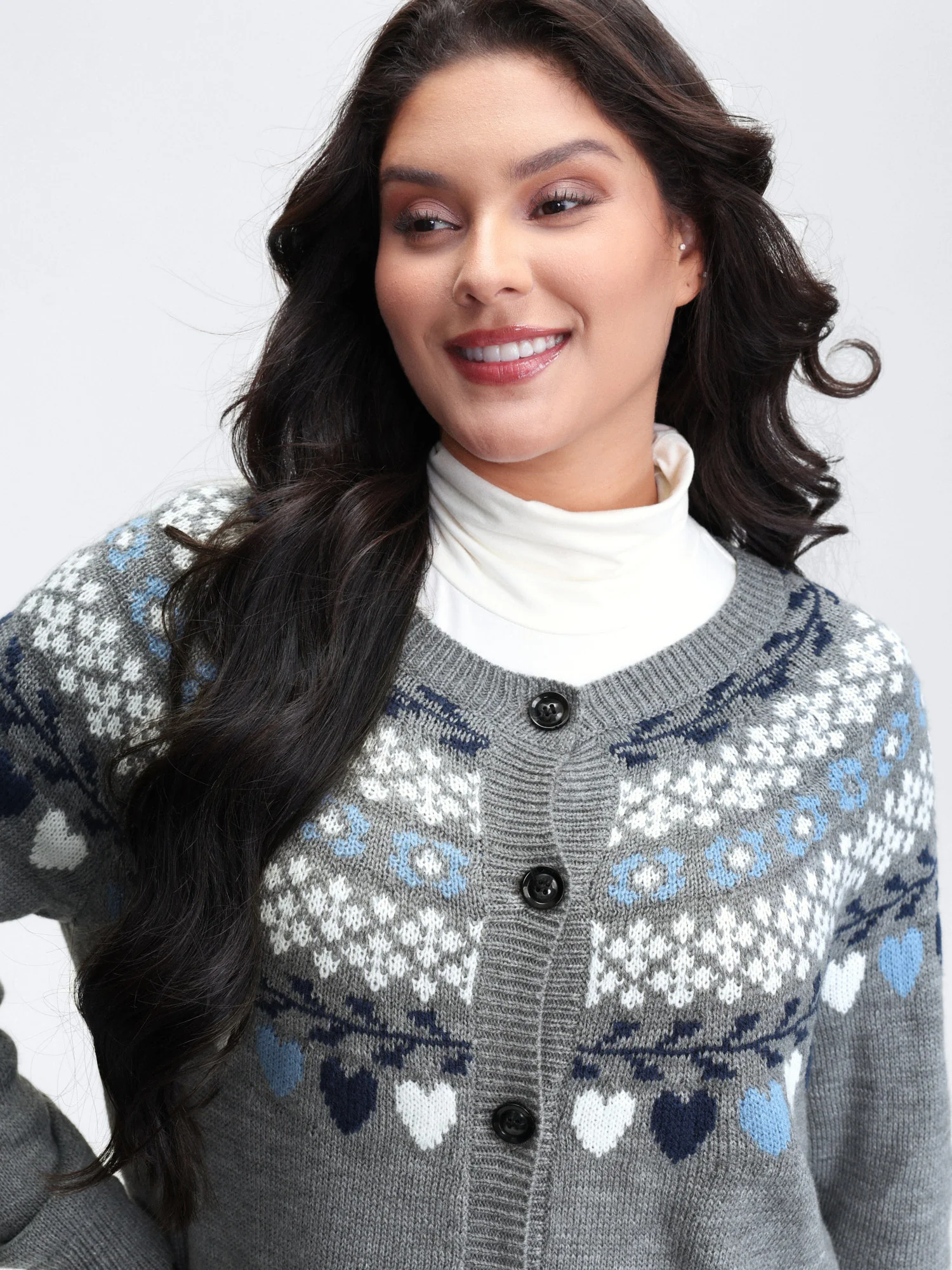 Fair Isle Patch Pockets Knit Cardigan