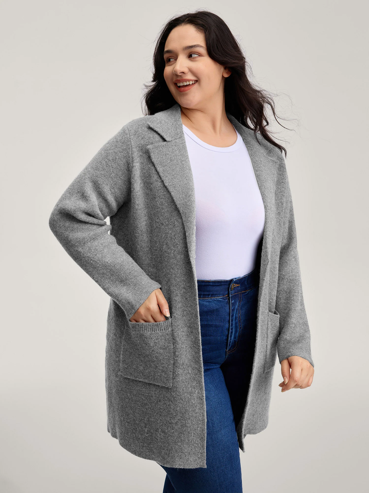 Notched Lapels Slit Back Knit Cardigan