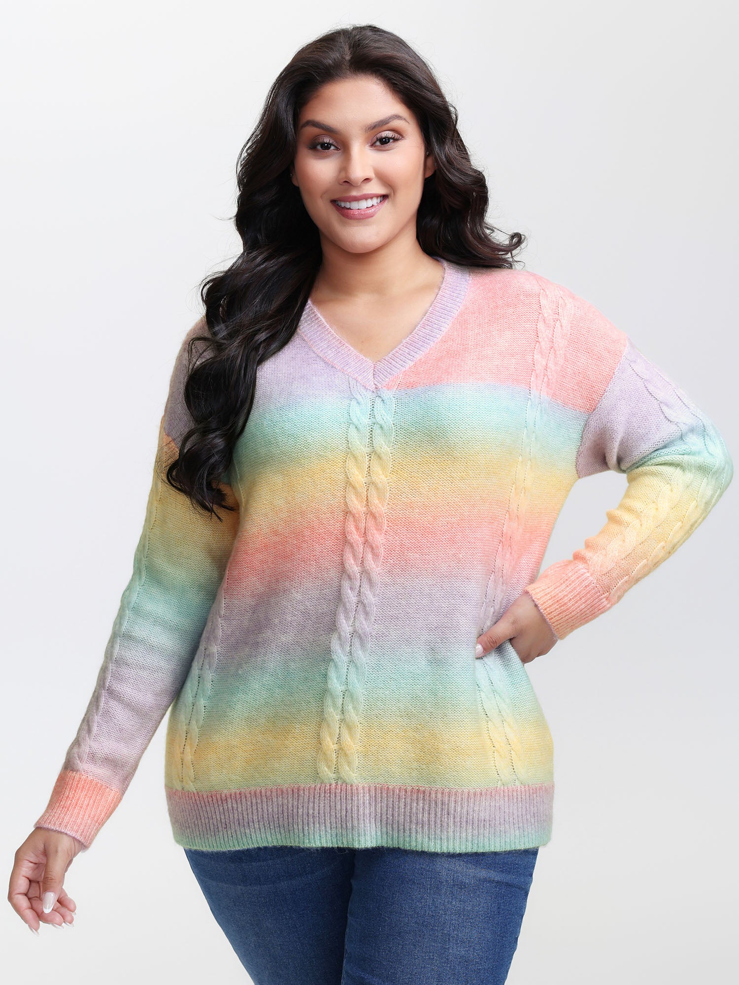 Twisted Texture Color Gradient Pullover